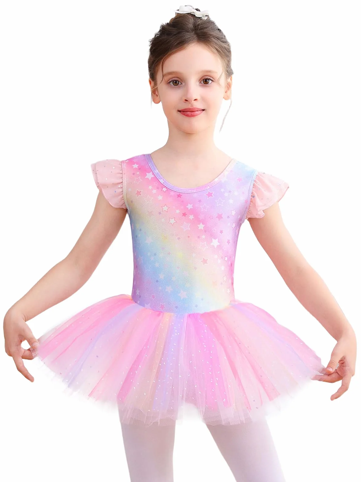 Justaucorps Danse Fille avec Jupe Tutu Danse Classique Brillante Tenue Ballet Manches Courtes