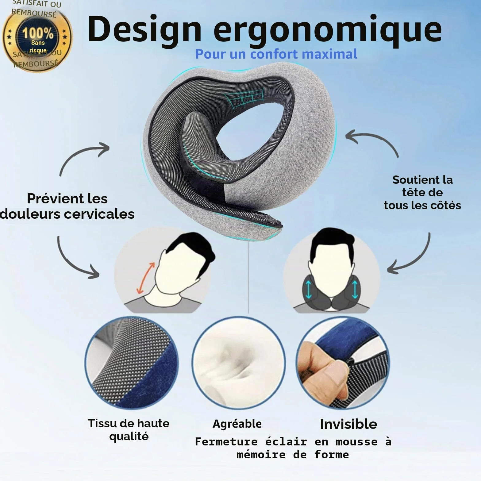 Reiteag Nomadike Oreiller de Voyage - Coussin Mémoire de Forme pour Avion Voiture