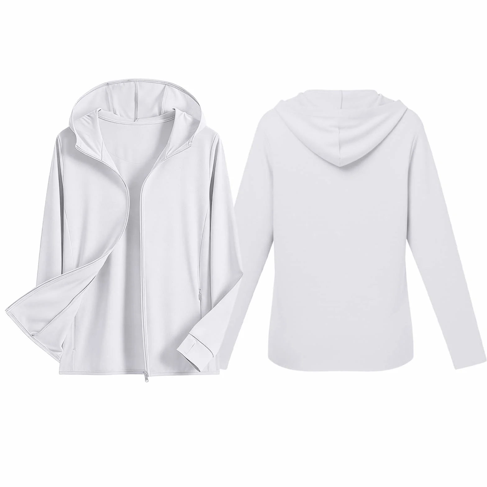 Sun Hoodie Femme UPF50+ Anti UV Protection Solaire avec Capuche Poches Zippé Manche Longue Légère