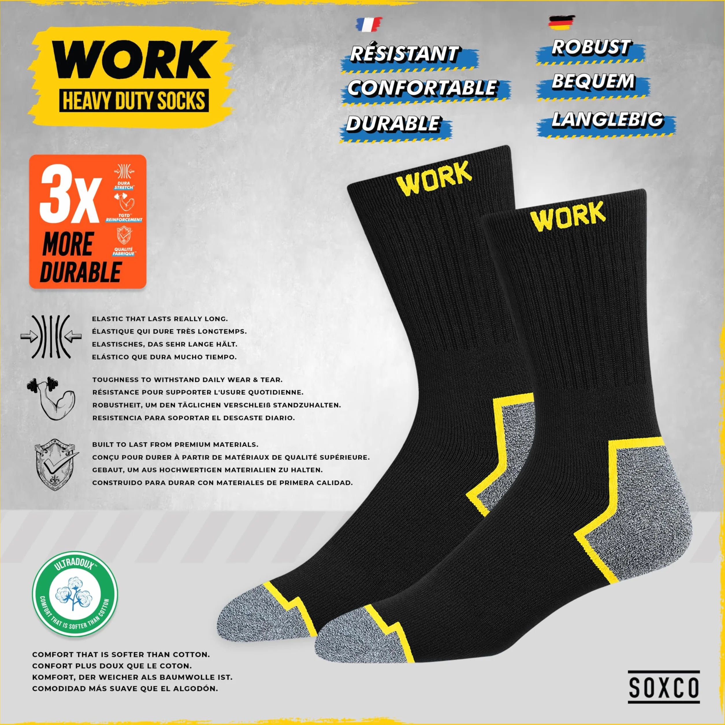 SOXCO chaussettes de travail homme 10 Paires WORK socks lot