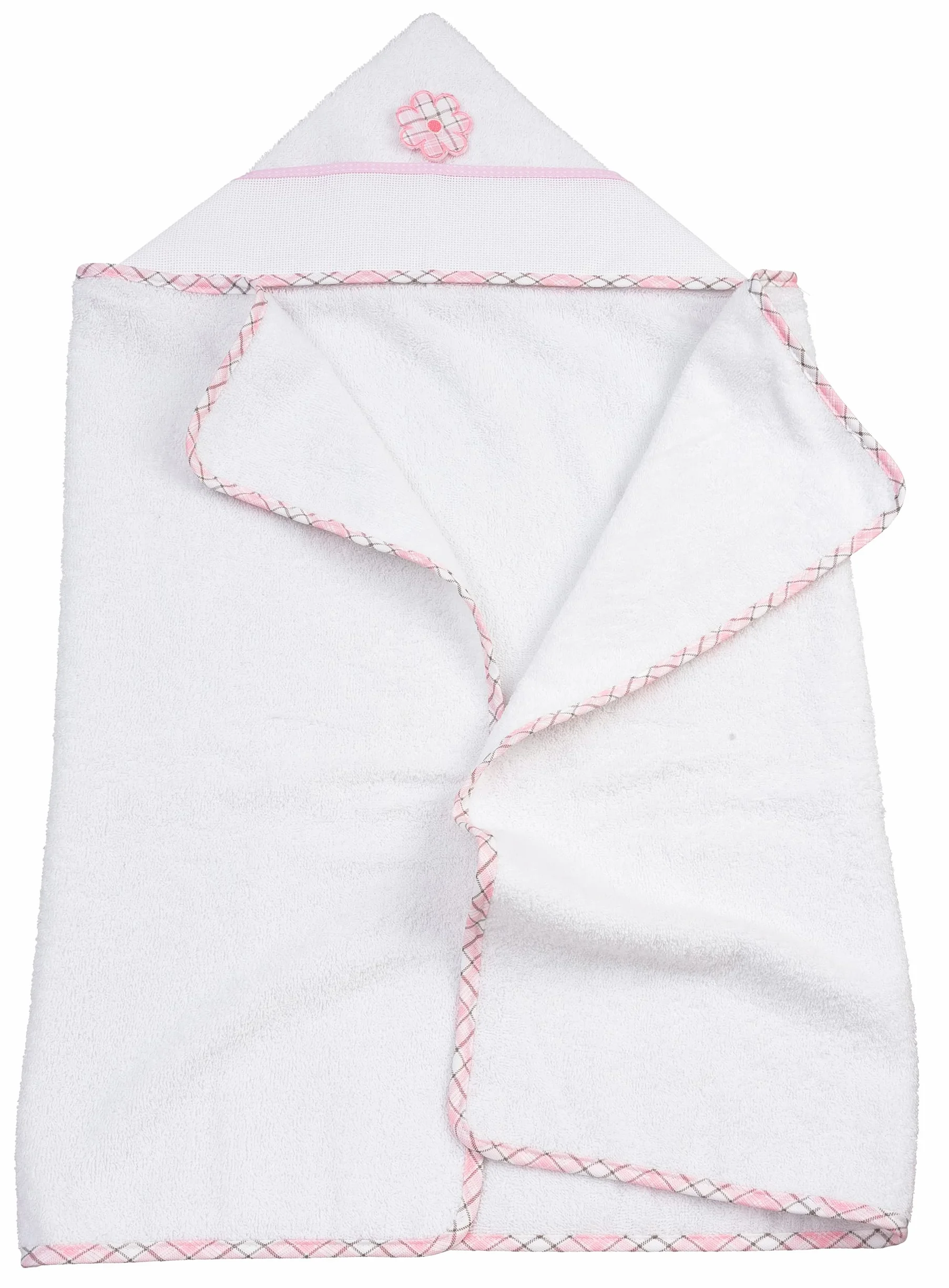 Peignoir Triangle Bébé avec Capuche en Toile Aida à Broder, Coton Blanc, Rose, 100% Made in Italy
