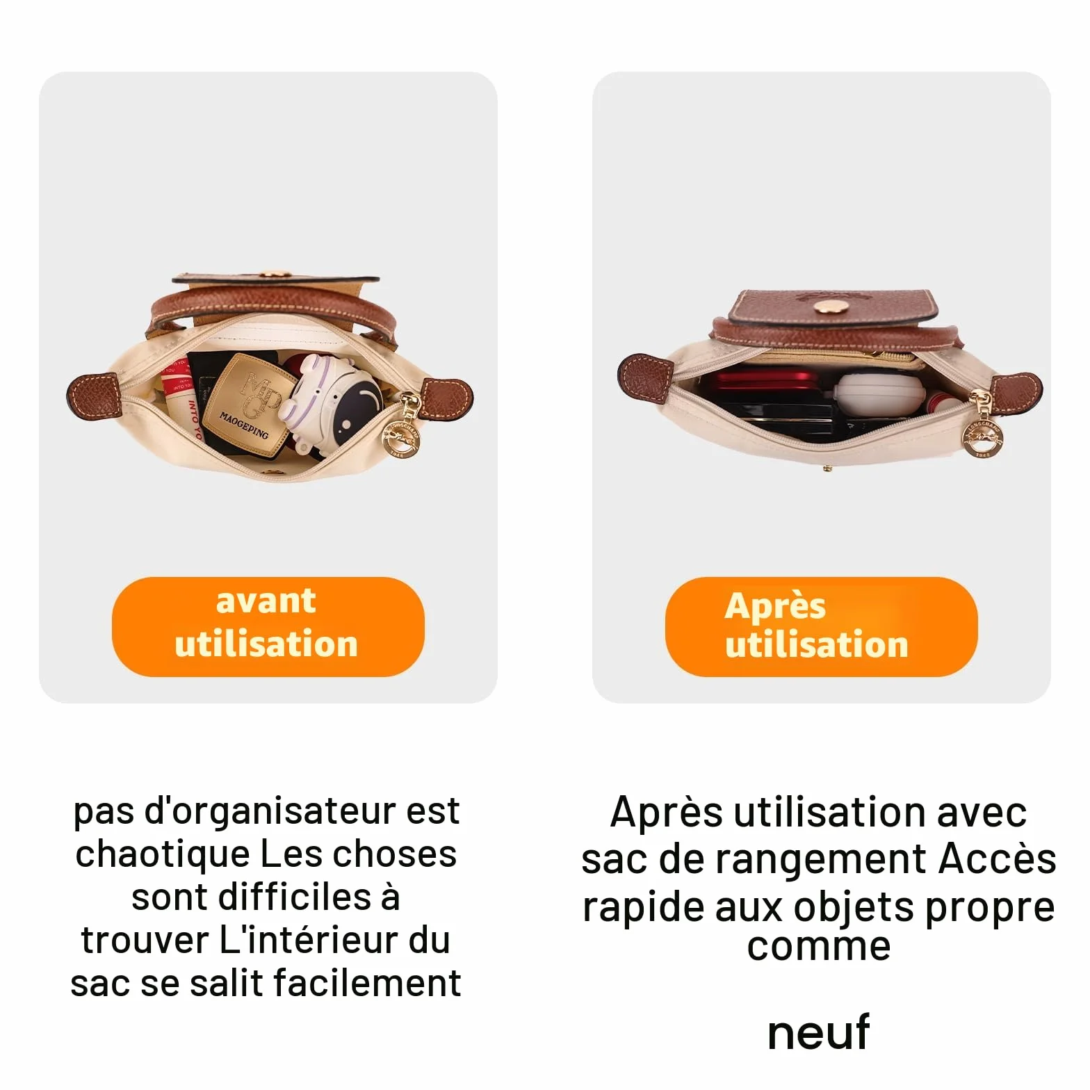 GADITIEK Organisateur de sac à main avec plusieurs poches, Beige-MINI