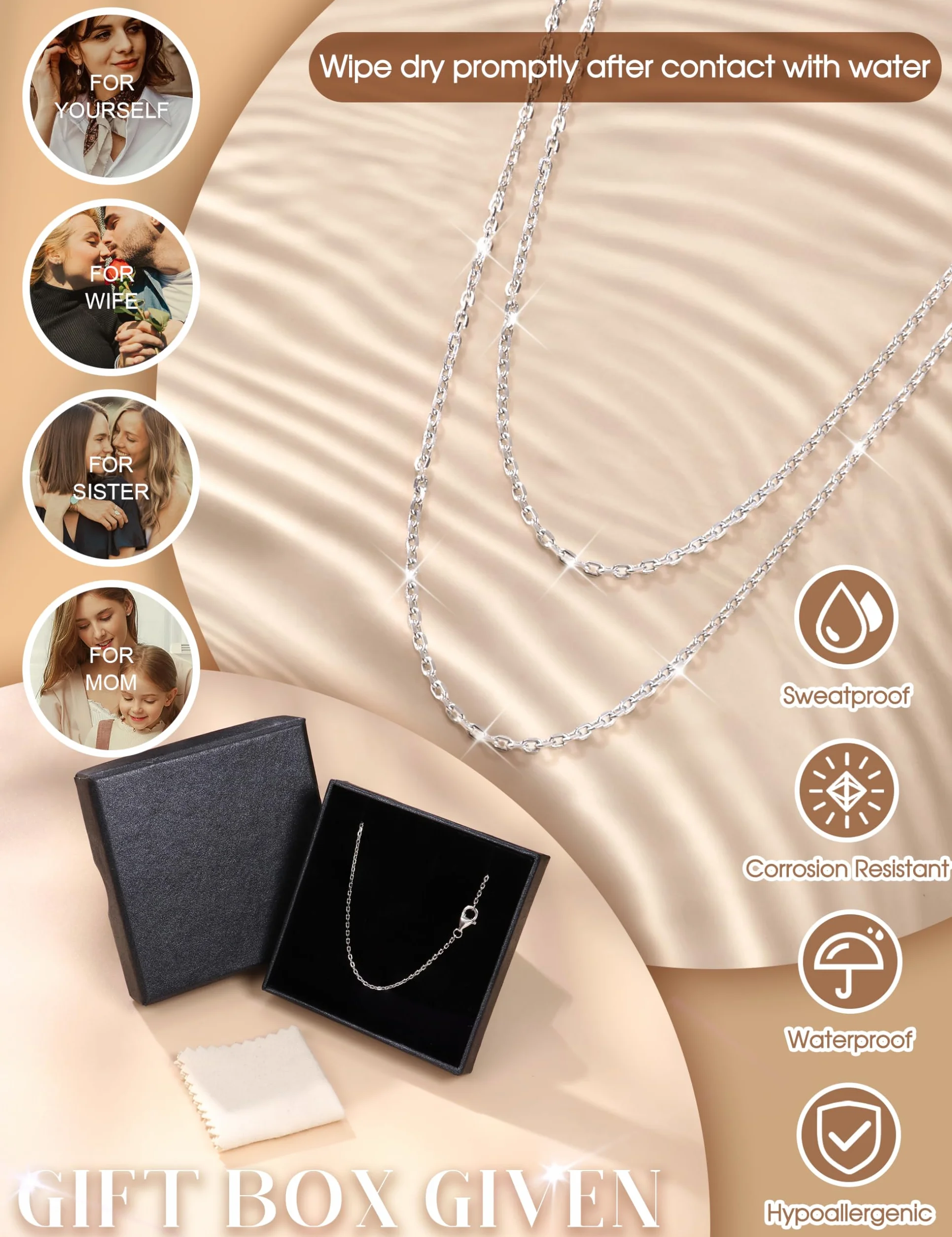 CASSIECA Chaîne Argent Femme 925/1000 Massif Collier Largeur 1.5mm Longueur 41-71cm