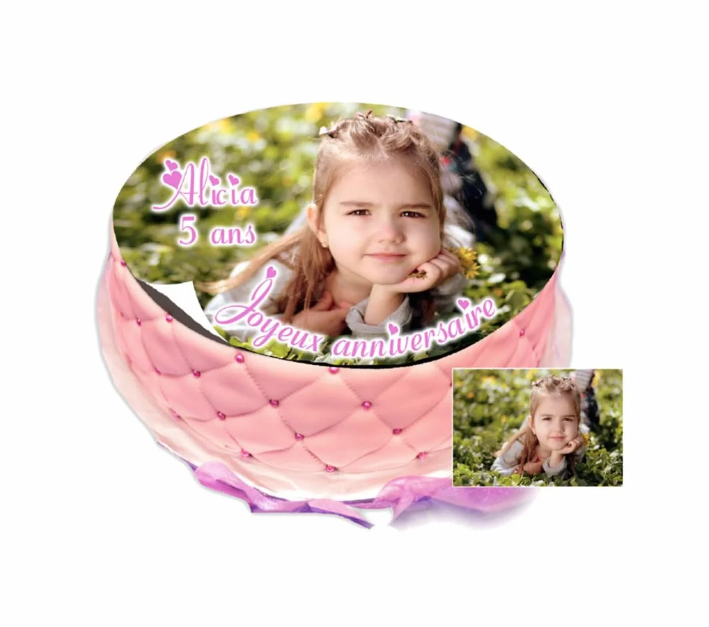 Disque Sucre ROND 20 CM comestible photo sur gâteau anniversaire personnalisée avec votre image.