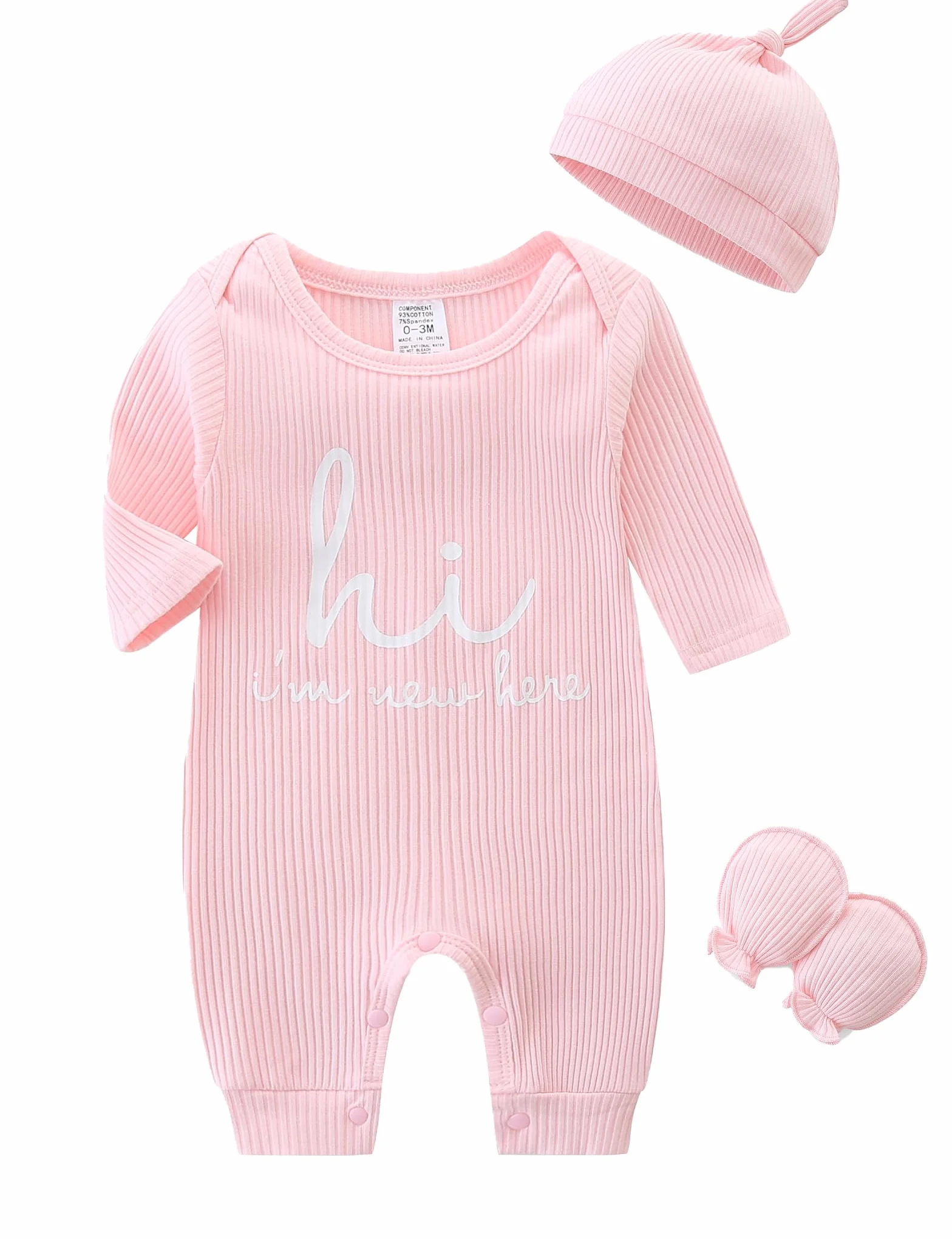Grenouillère Bébé Garçon Fille 0-3 Mois, Ensemble 3 Pièces avec Chapeau, Pyjama Manches Longues