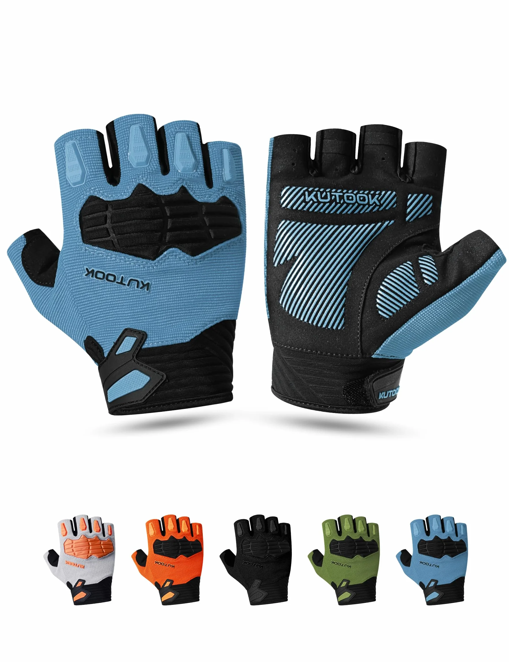 KUTOOK Gants de Cyclisme pour Hommes VTT à Demi-Doigts avec Protection du Poignet d'été Contre Les Chocs