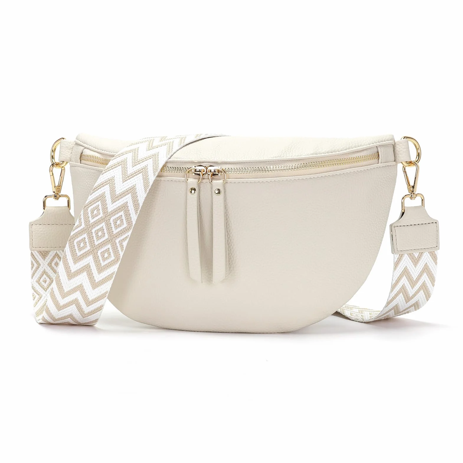 Sac Banane Femme Grand Sac Bandoulière Cuir Vegan 30x20cm Blanc Beige