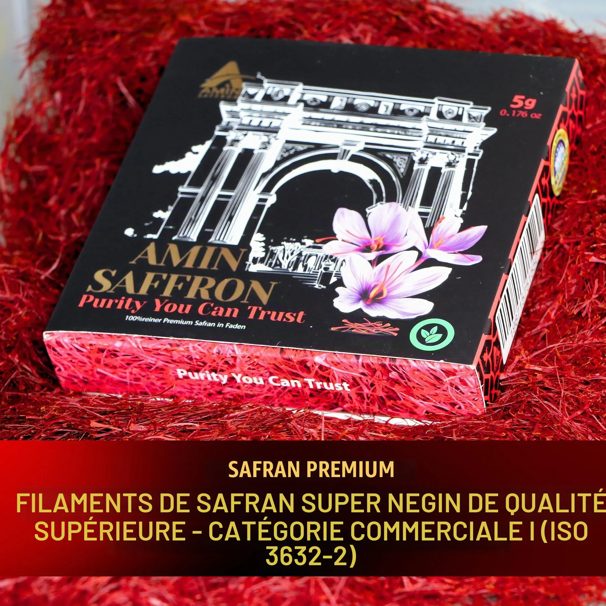 Amin Saffron Threads | Premium (Super Negin) Quality Saffron | 100 % naturel, harvested à la main et testé en laboratoire (5 g)