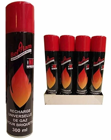 Lot 12 Bouteilles Recharge Universelle de Gaz pour Briquet 300ml + 5 Embout