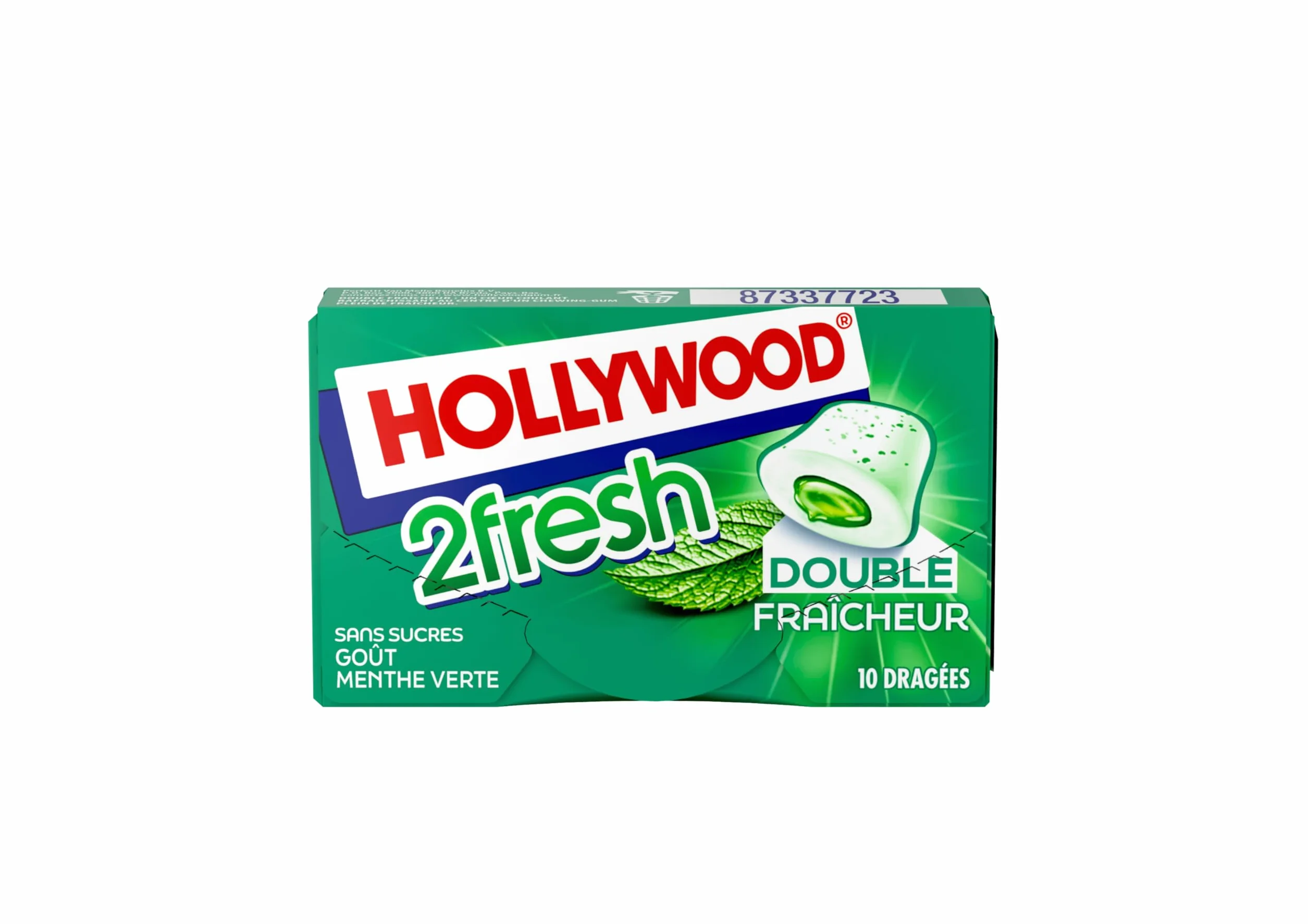 HOLLYWOOD Chewing-Gums 2Fresh Parfum Menthe Verte Chlorophylle Sans Sucres 16 Paquets De 10 Dragées