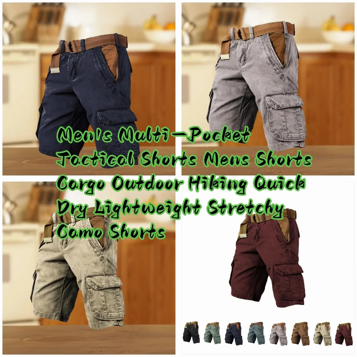 Short cargo tactique multi-poches pour homme randonnée plein air séchage rapide léger extensible camouflage