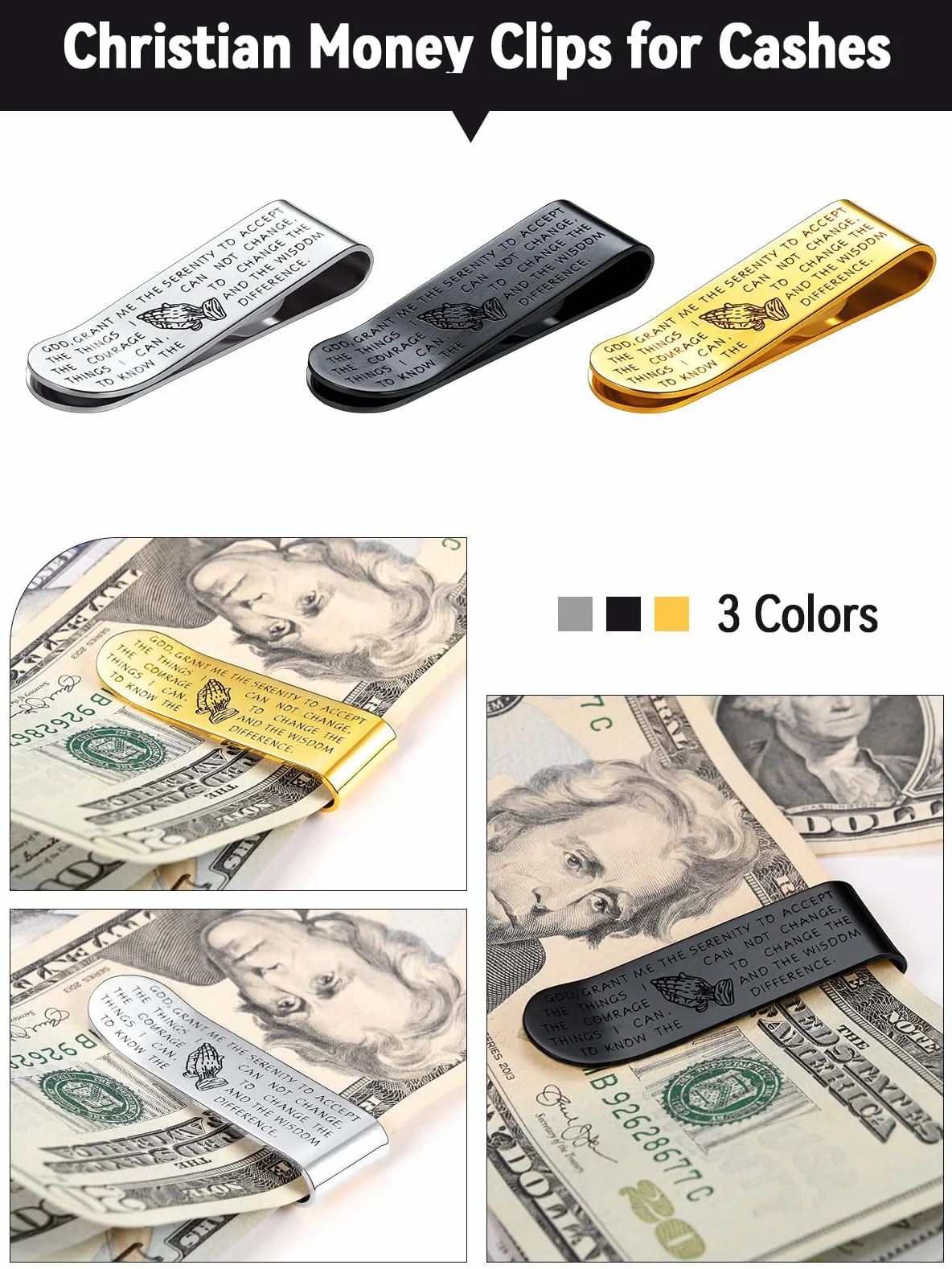 FaithHeart Pince à Billets en Acier Inoxydable Noir Portefeuille Homme