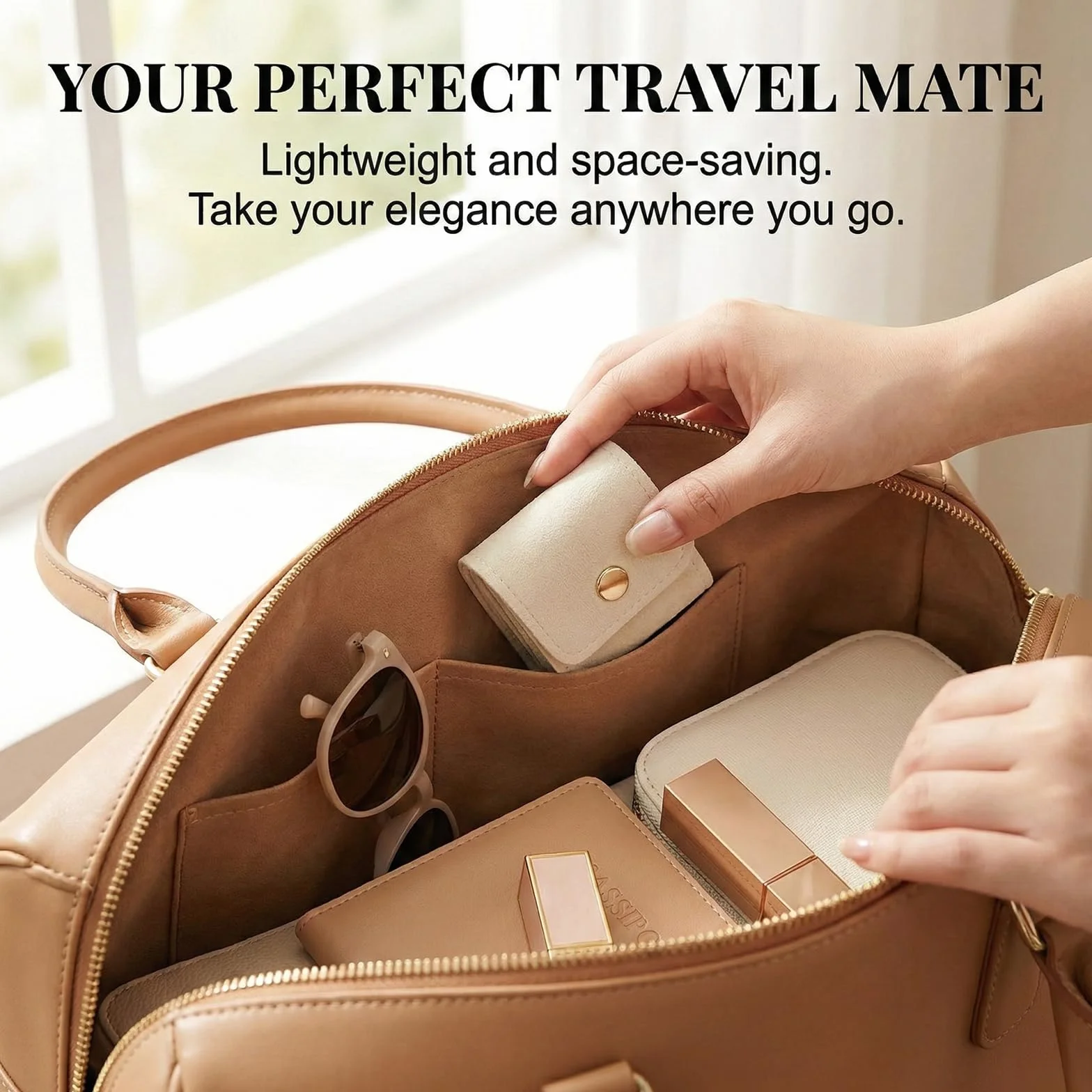BAUCH 3 pièces boîtes à bijoux de voyage avec boucle, Rose + Beige + Gris