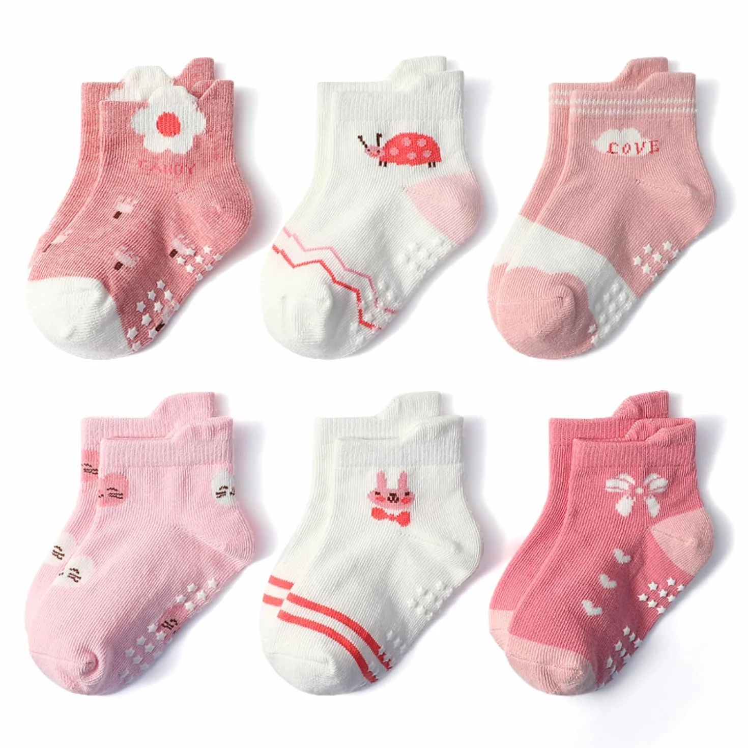 Chaussette Antidérapante pour Bébé Enfant Garçons Filles 1-5 Ans 12 Paires