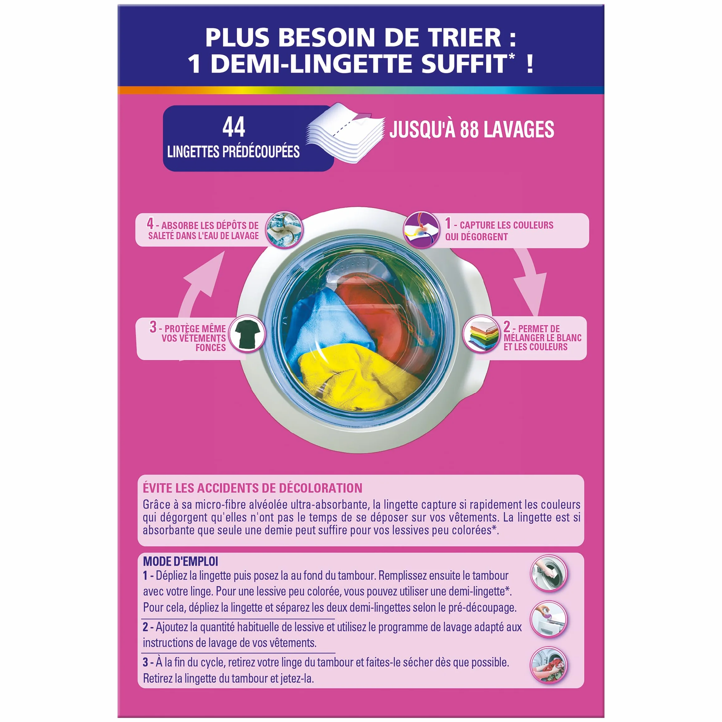 Vanish Lingettes Anti Decoloration - 132 Lingettes Sécables - Lot de 3x44