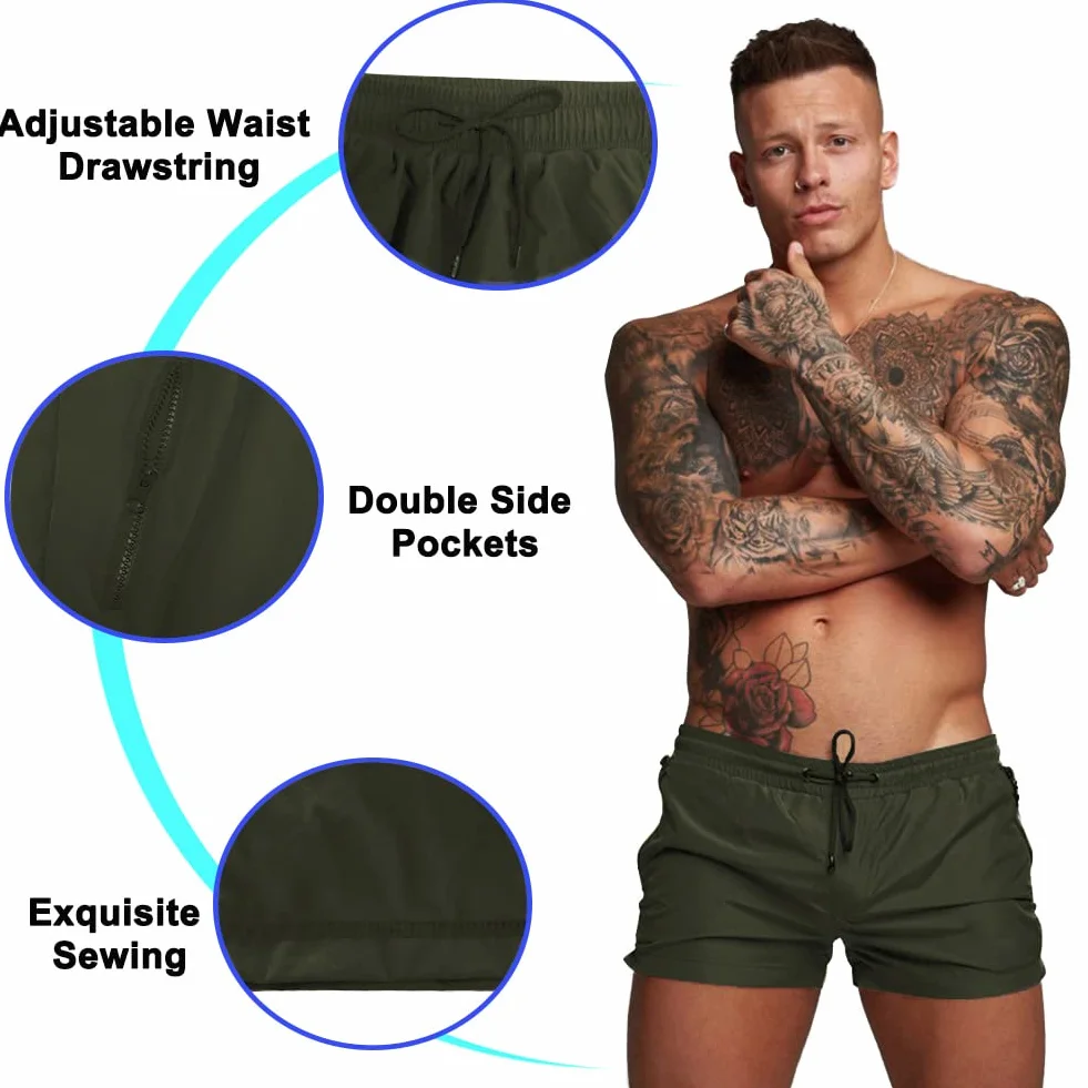 Short de Bain Homme Séchage Rapide Maillot de Bain avec Doublure en Maille et Poches Zippées