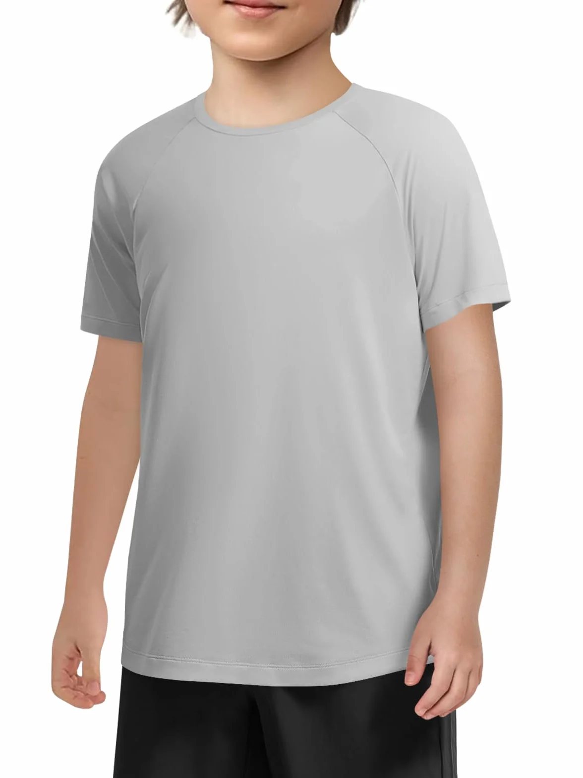 T-shirt enfant à manches courtes col rond uni léger coupe droite sport décontracté 5-14 ans