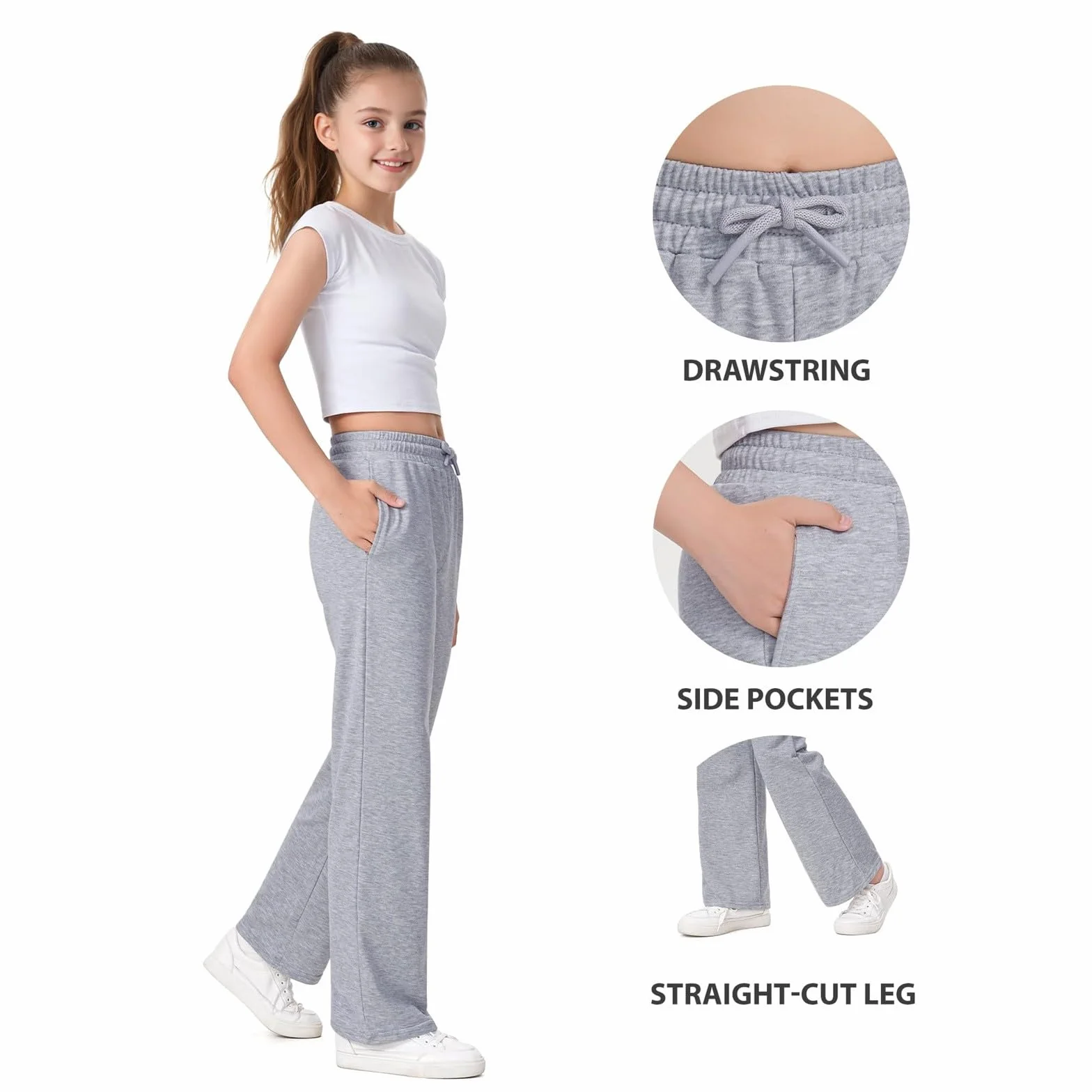 Pantalon de jogging long pour filles taille haute élastique jambe large danse entraînement
