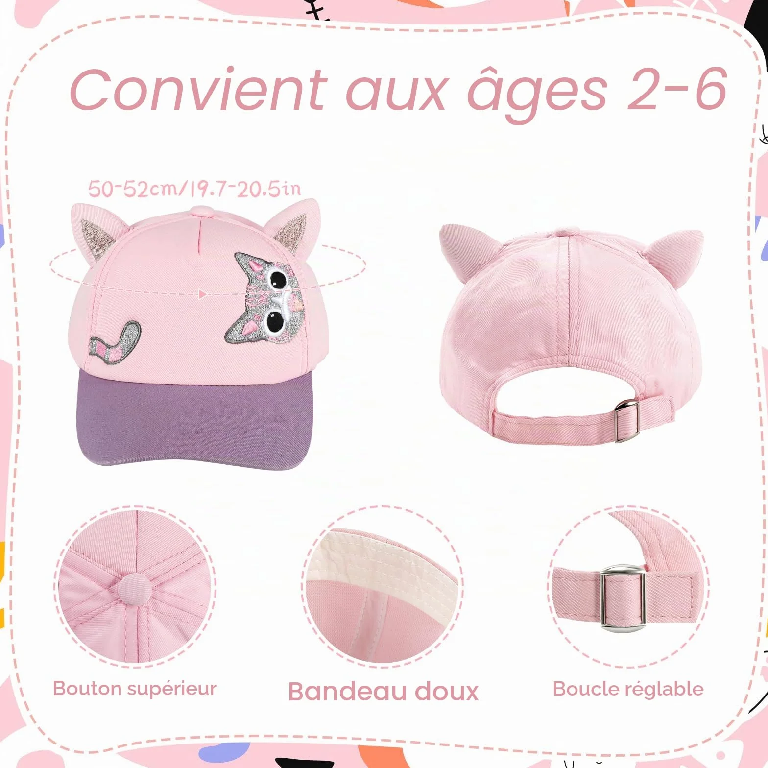 Hifot Ensemble Casquette de Baseball pour Fille avec Lunettes de Soleil Enfant, Réglable Chapeau Paillettes Protection UV Rose