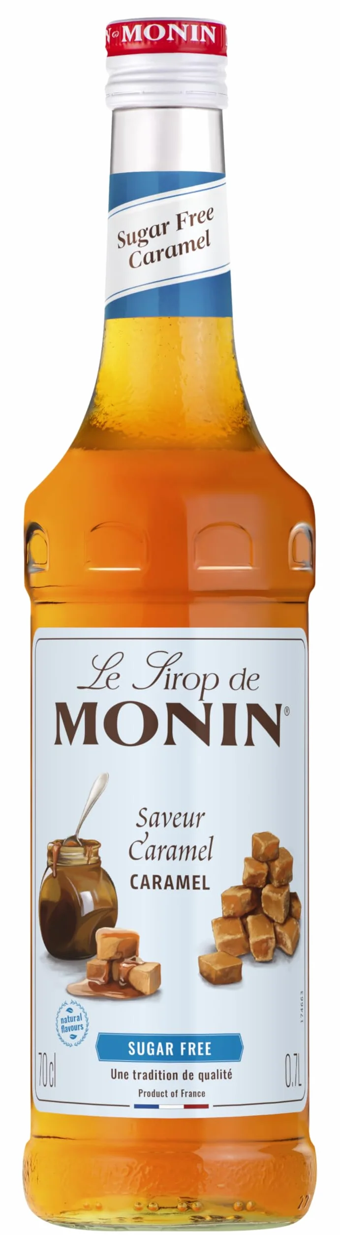 MONIN - Caramel Sans Sucre - Pour Café, Chocolat Chaud, Capuccino ou Latte - Arômes Naturels - Bouteille en Verre - 70 cl