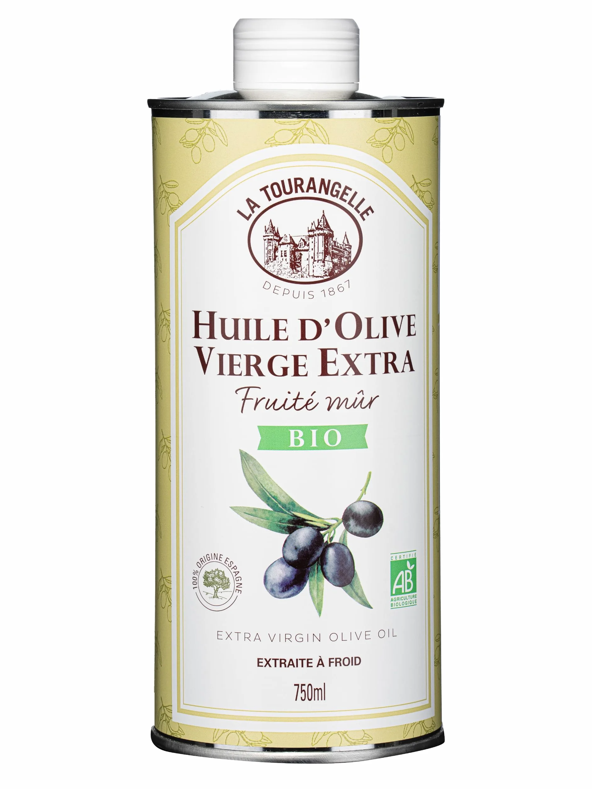 La Tourangelle - Huile d'olive vierge extra Bio - Fruité mûr - Extraite à froid - Riche en polyphénols & Omega 3 - Huile de qualité supérieure - 750ml