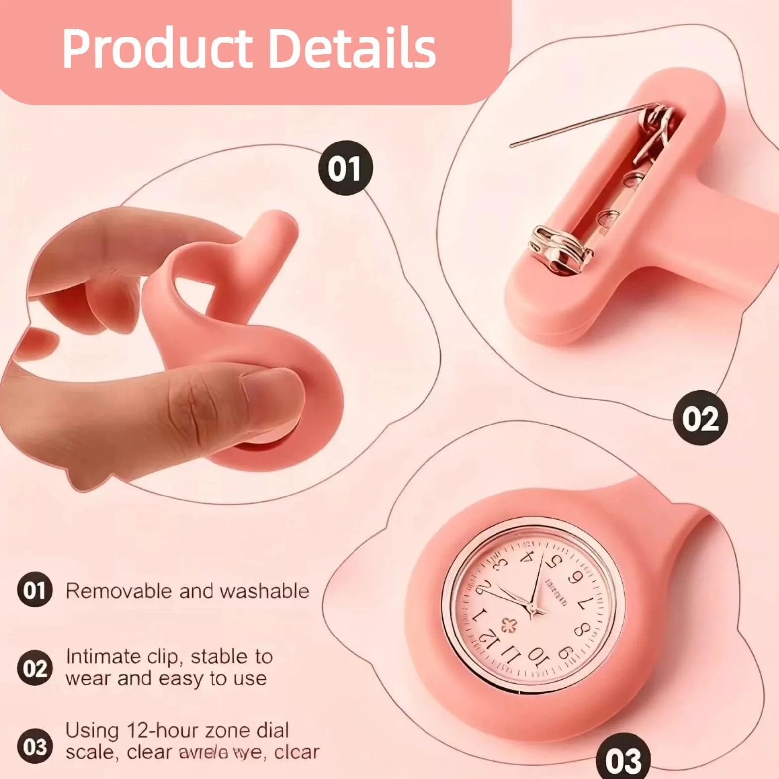 Montre à Gousset d’Infirmière en Silicone avec Broche pour Contrôle des Infections