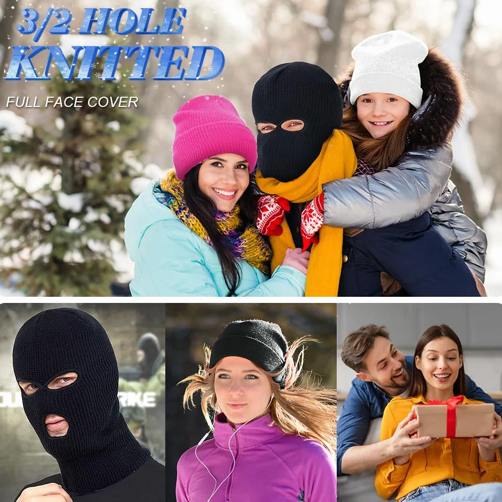Cagoule Balaclava 2 ou 3 Trous Tricoté pour Ski Moto Vélo Cyclisme