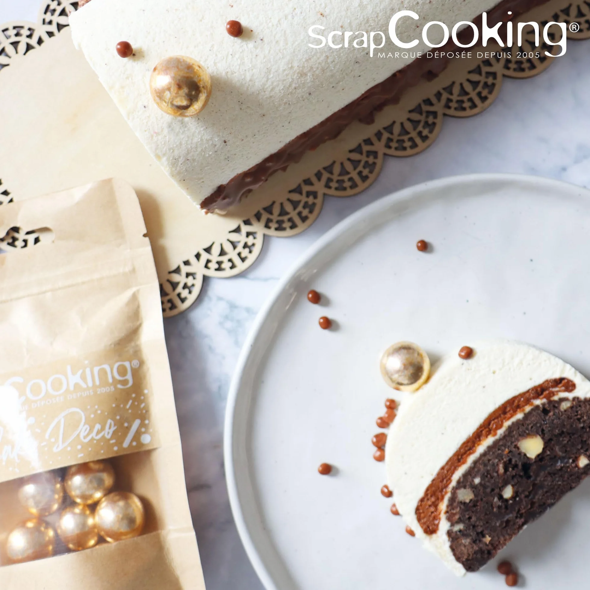 ScrapCooking - Perles Dorées XXL 55 g - Décors Pâtisserie Alimentaires Comestibles - Boules Sprinkles Choco Lait & Or - Pour Desserts, Gâteaux, Bûches - Noël, Anniversaire - 7463