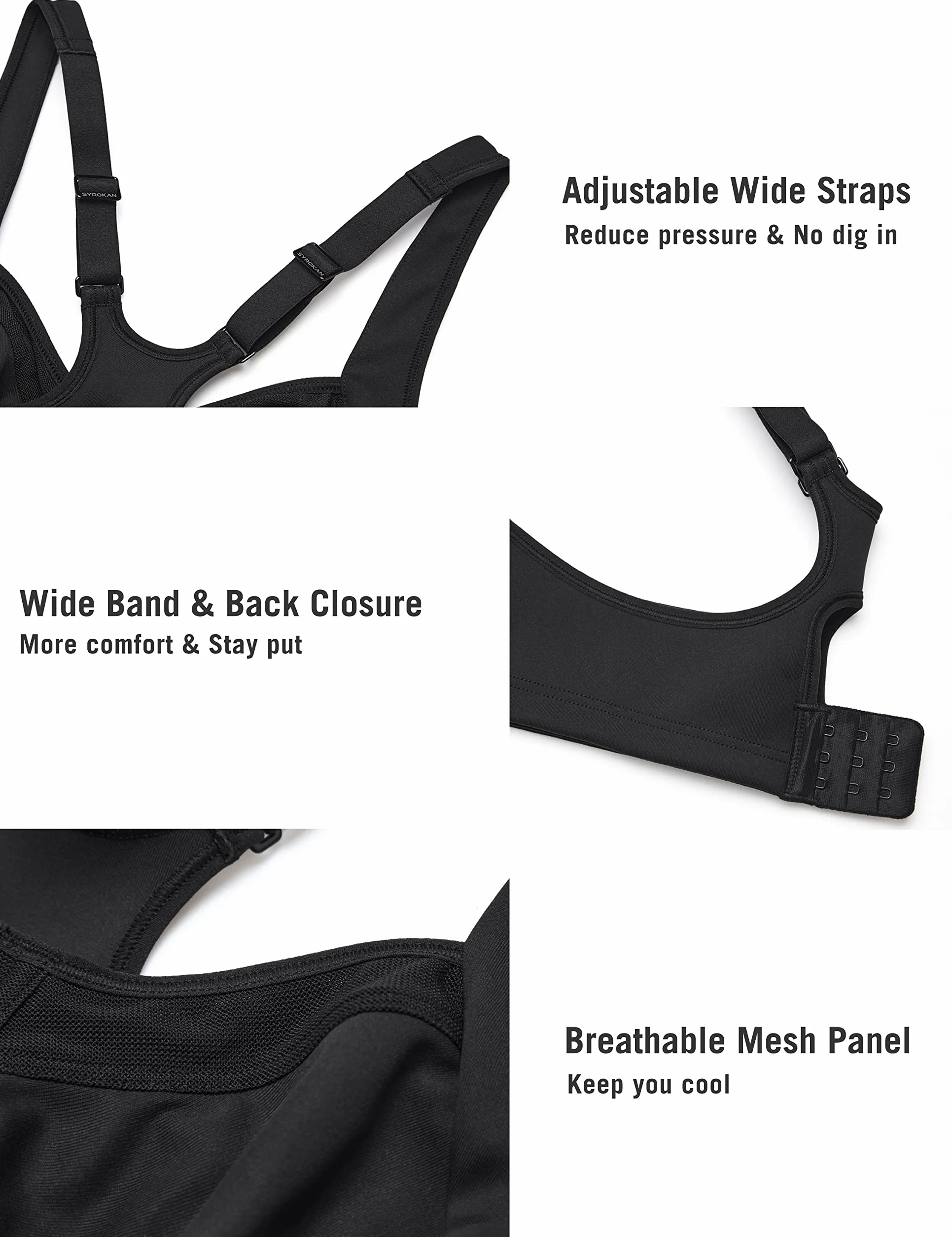 SYROKAN Soutien Gorge Sport Femme Maintien Extreme Armature Dos Nageur Impact Elevé Non Rembourré