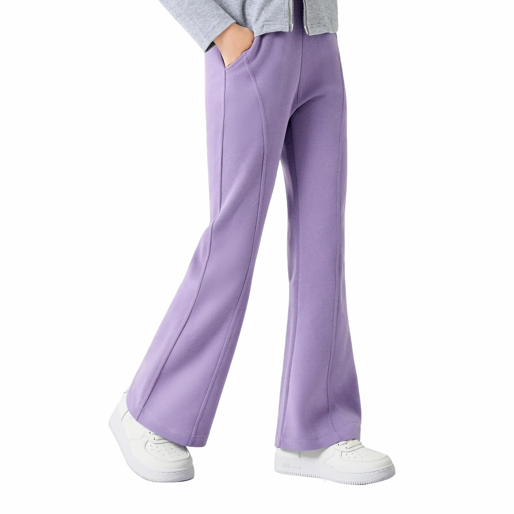 Pantalon Jogging Évasé Filles Taille Élastique Haute Coton Sport avec Poches Respirant Survêtement Bootcut Enfants 7-14 Ans