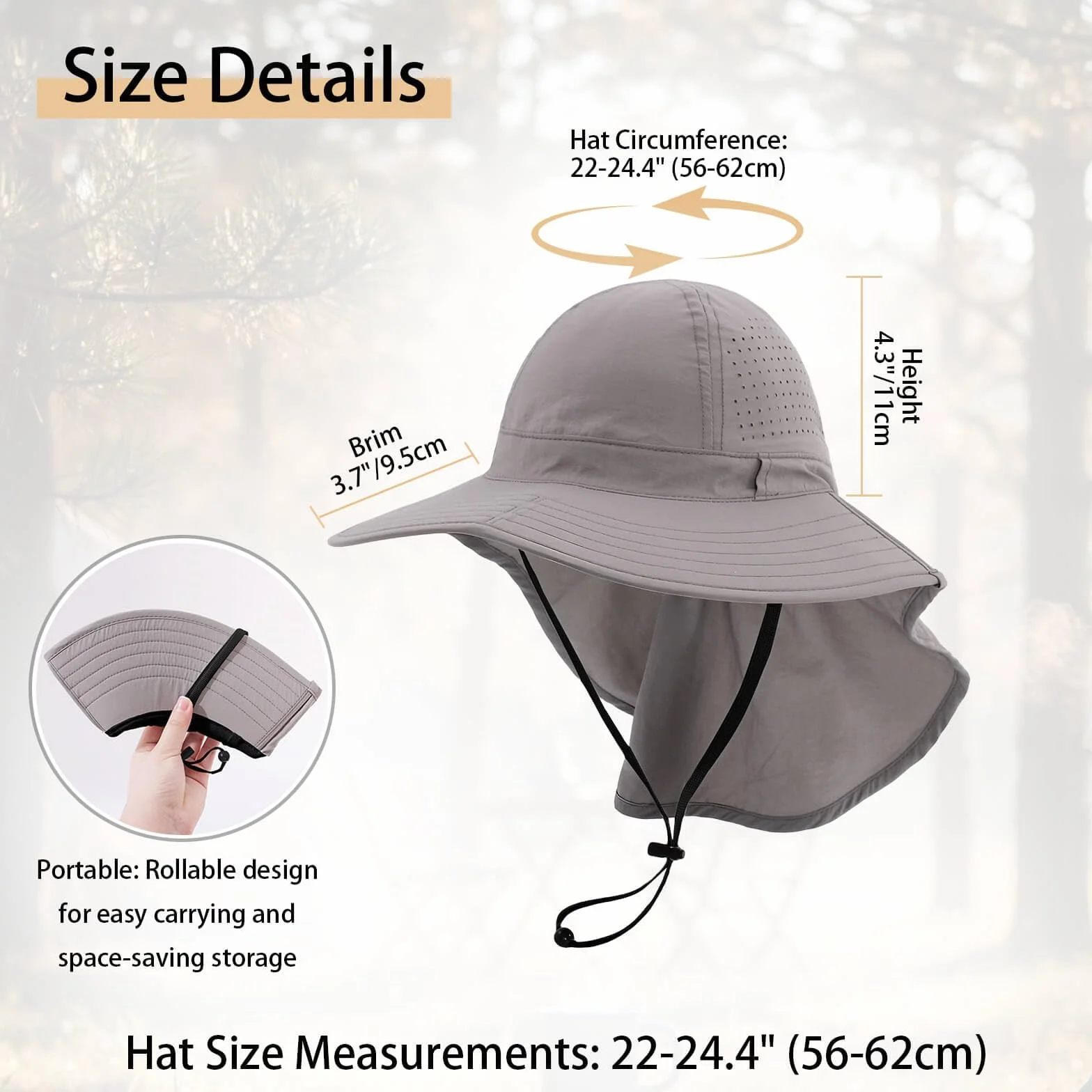 DRESHOW Chapeau de Soleil Pliable Anti-UV Femme avec Rabat Cou Large Visière UPF 50+