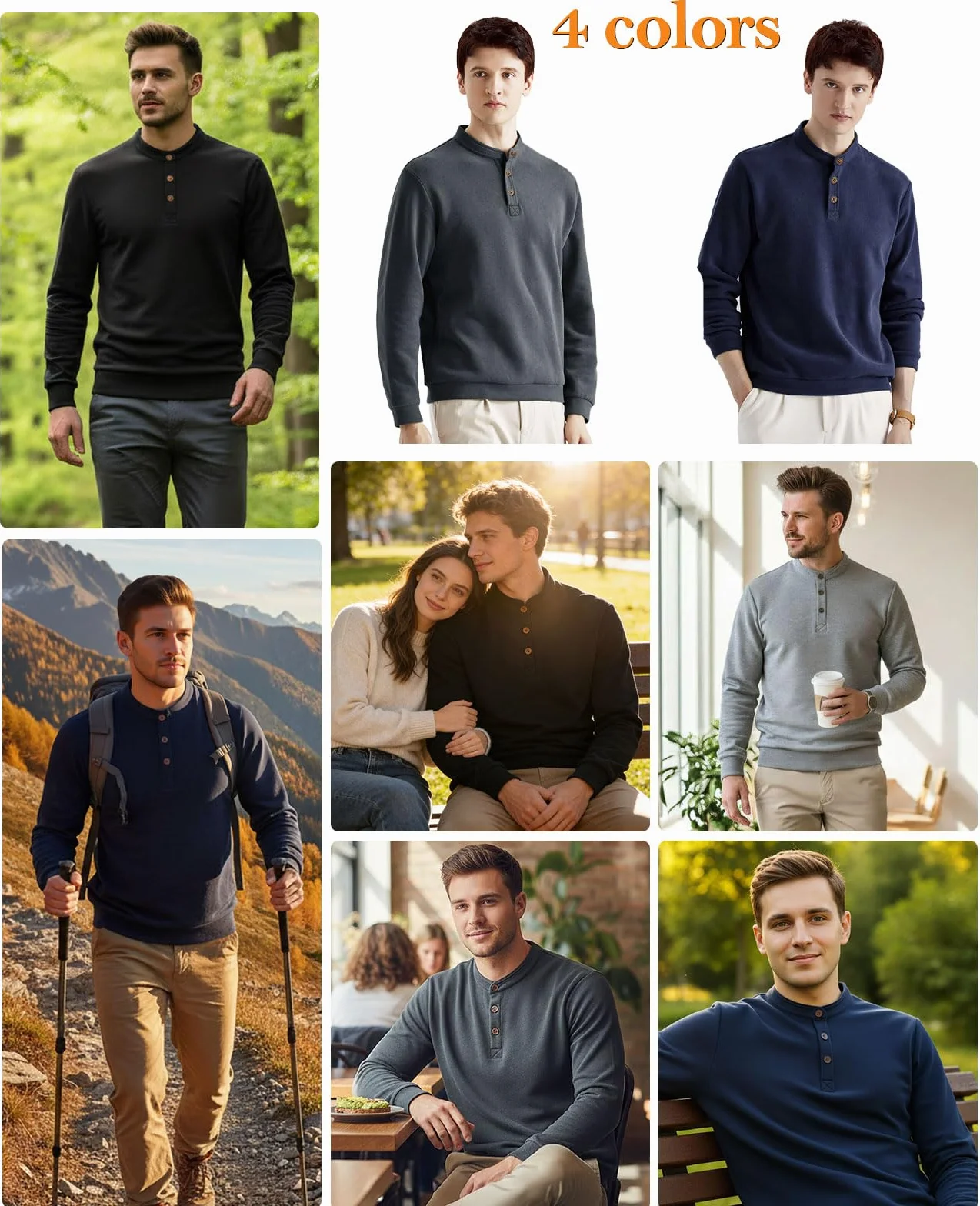 Sweatshirt Homme Micro Fleece Col Henley Manches Longues Pullover Chaud Hiver