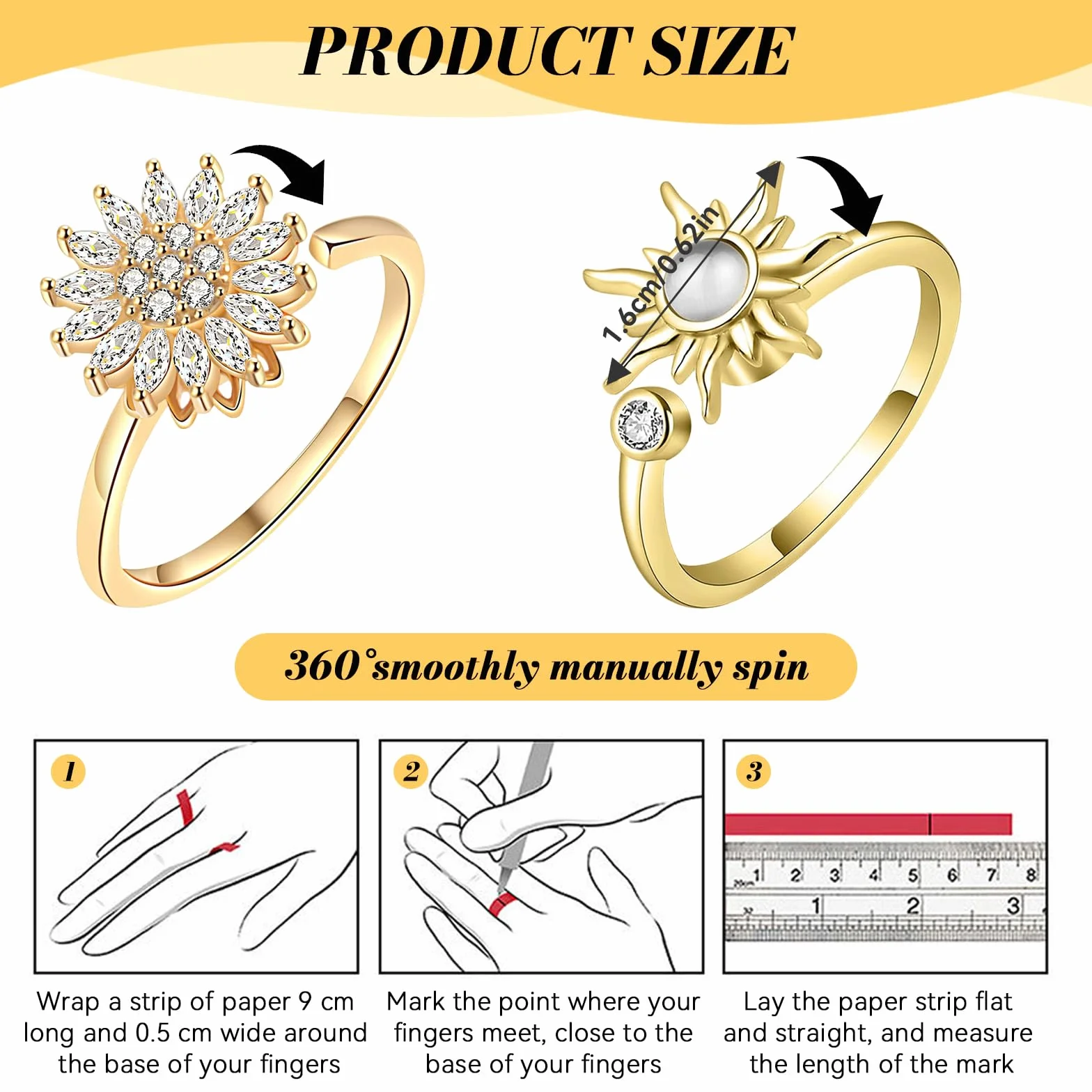 Bague Anti Stress Femme Acier Inoxydable Tournant Ouvert Spinner Anxiete Réglable