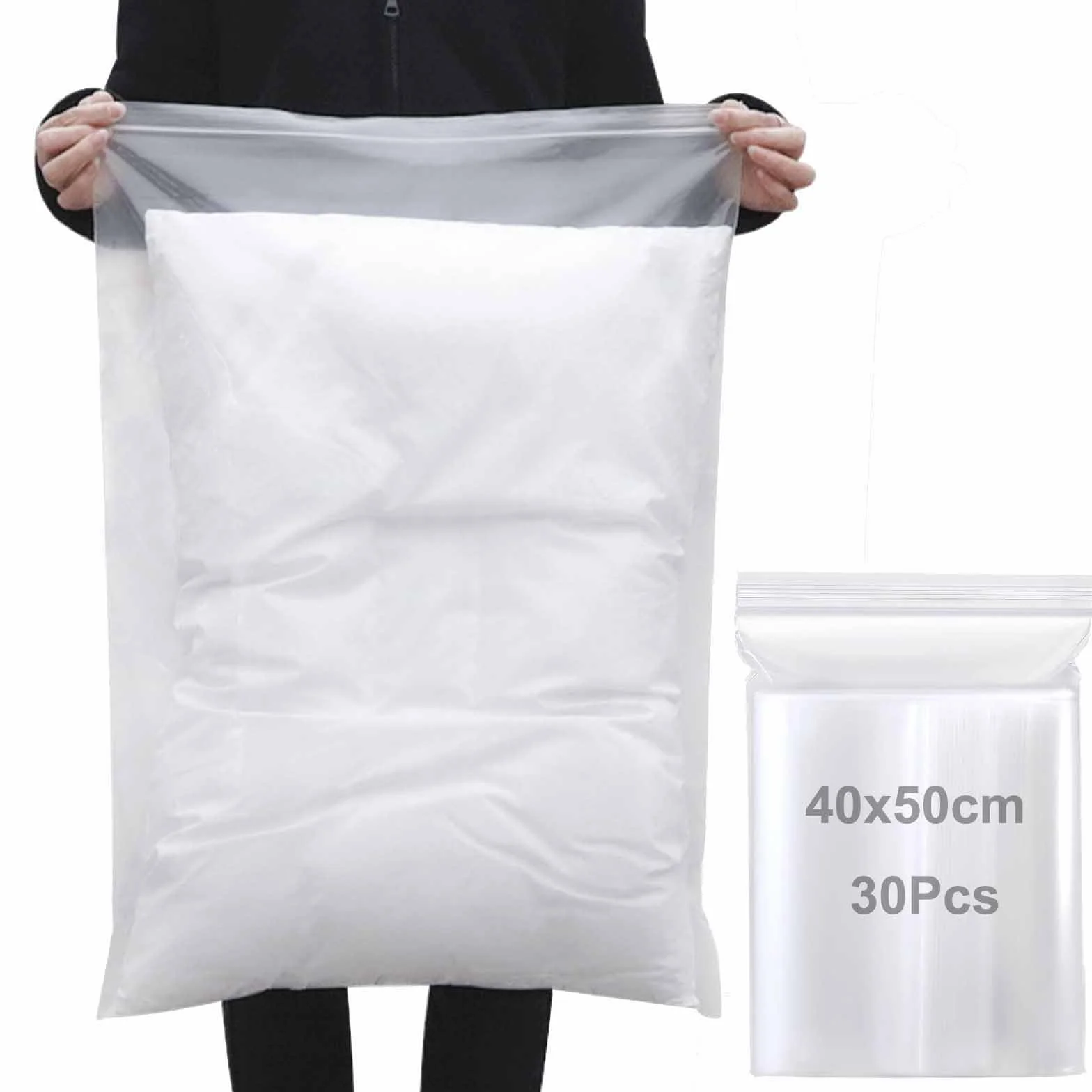 Sacs étanches à fermeture transparente pour bagages 40 x 50 cm, lot de 30, réutilisables et refermables