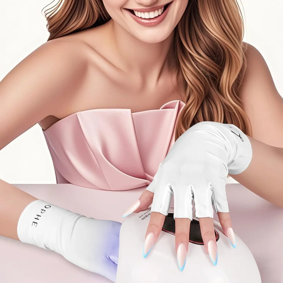 LOPHE Gants Anti-UV sans Doigts Femme UPF50+ Protection Solaire Manucure Gel Blanc Noir