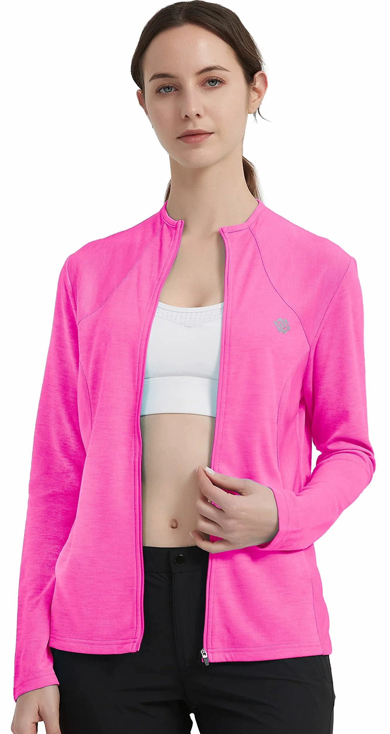 MoFiz Vestes de Sport Femme Légère Manche Longue Zippé sans Capuche Survêtement Course Respirante