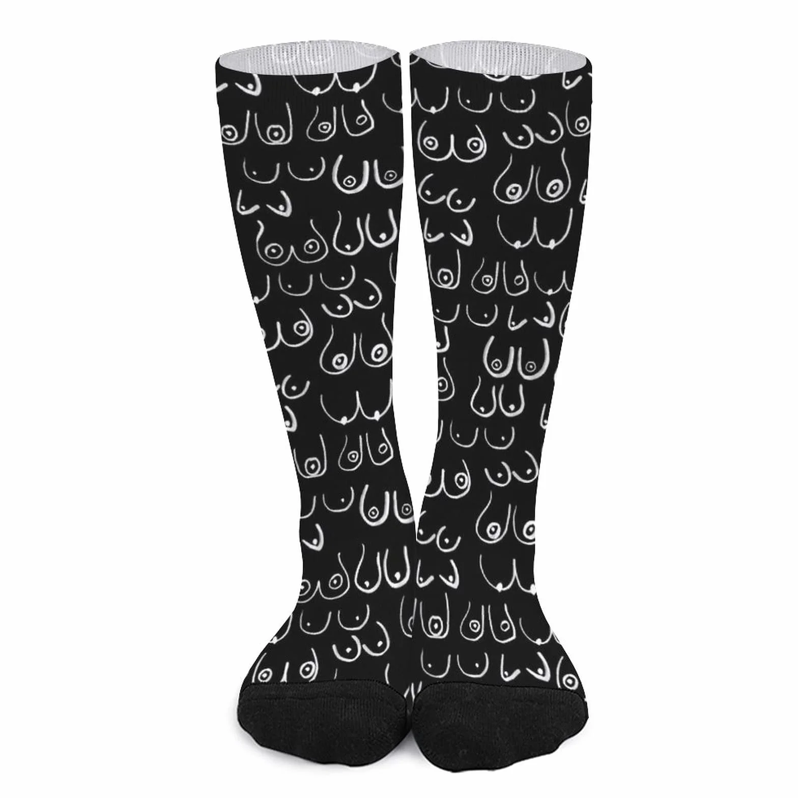Chaussettes unisexes drôles motif seins noir et blanc mi-mollet sport longues homme femme taille unique
