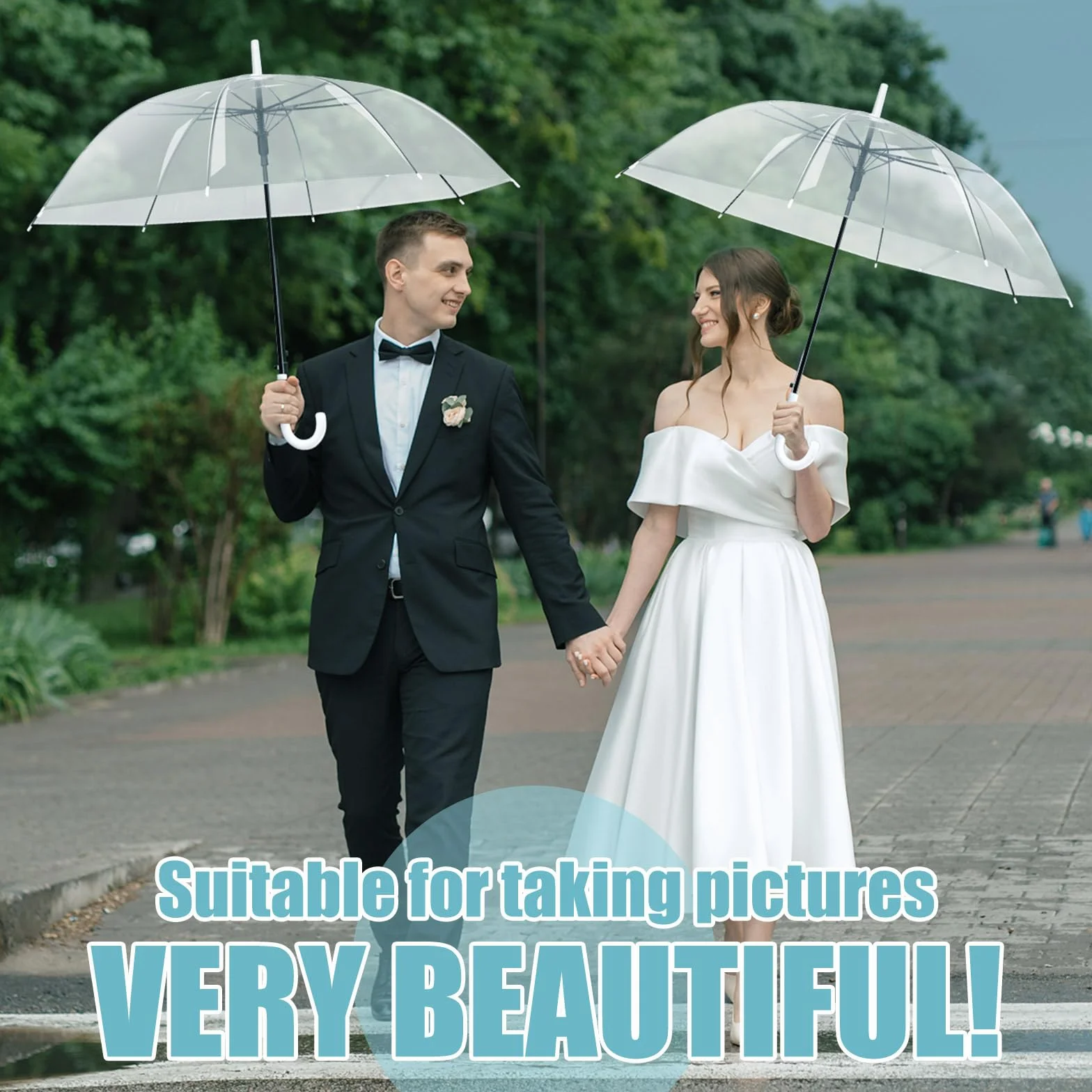 Hestya 4 Paquet Parapluies Transparents Mariage dôme Semi-Automatique