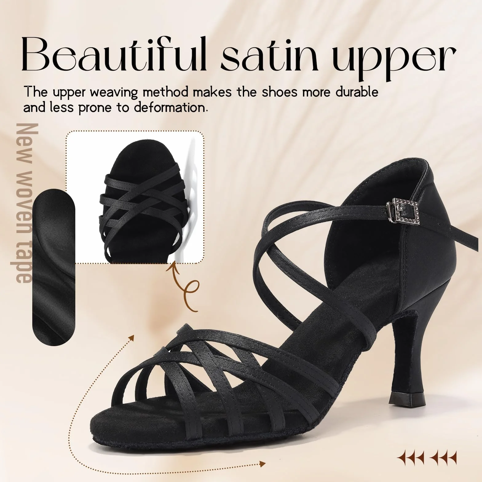 Chaussures Danse Latine Femme Satin Salsa Bachata Talon 7cm