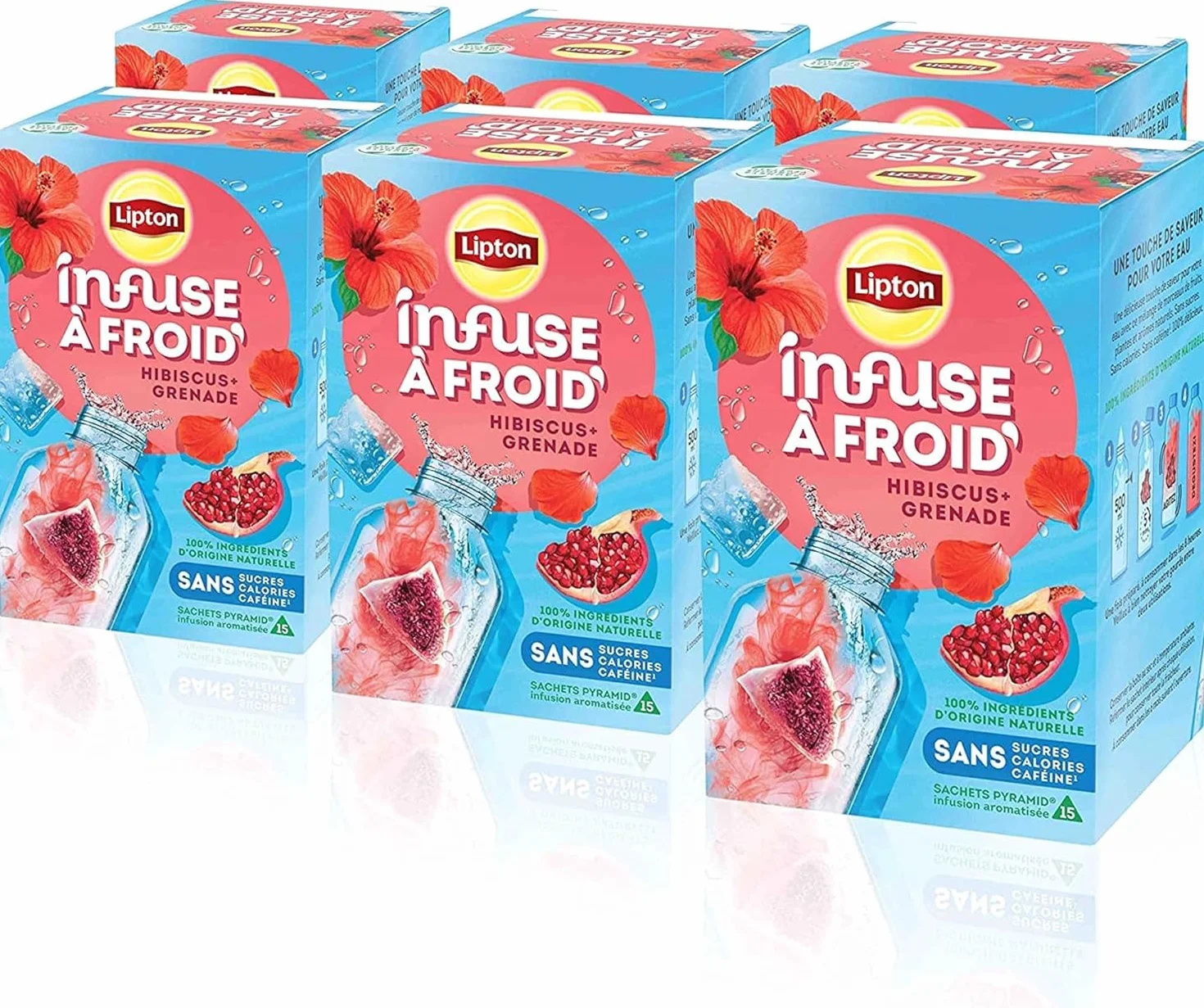 Lipton, Infuse à Froid, Infusion à Froid, Goût Grenade et Hibiscus, Idéale pour le Thé Glacé, Ingrédients d'Origine 100% Naturelle, 6x15 Sachets Pyramid