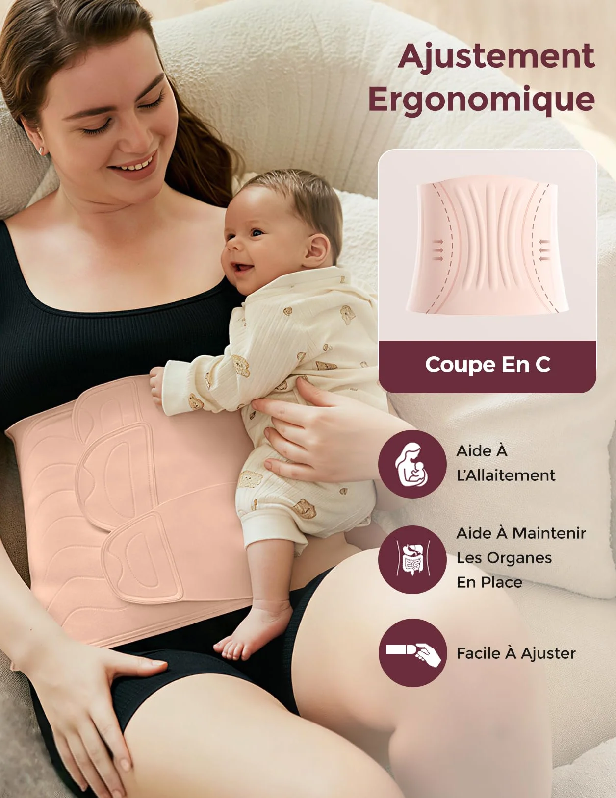 Momcozy Ergowrap Ceinture Post Accouchement, Ceinture Abdominale avec Lift 3D et Soutien Lombaire, Standard M