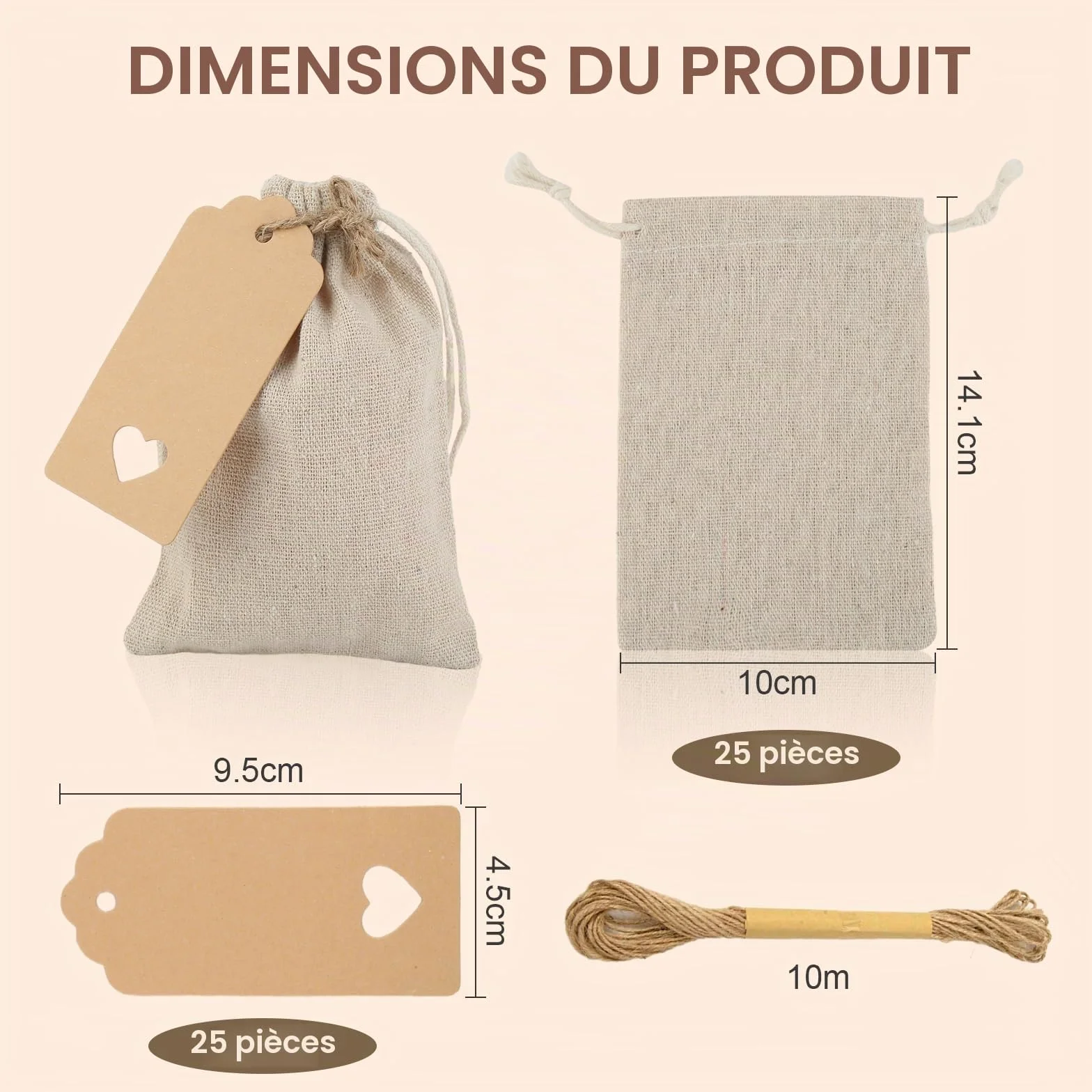 Sachets Tissu Calendrier de l'Avent avec Cordon de Serrage et Étiquette Cadeau - 25 Pièces en Coton Réutilisables
