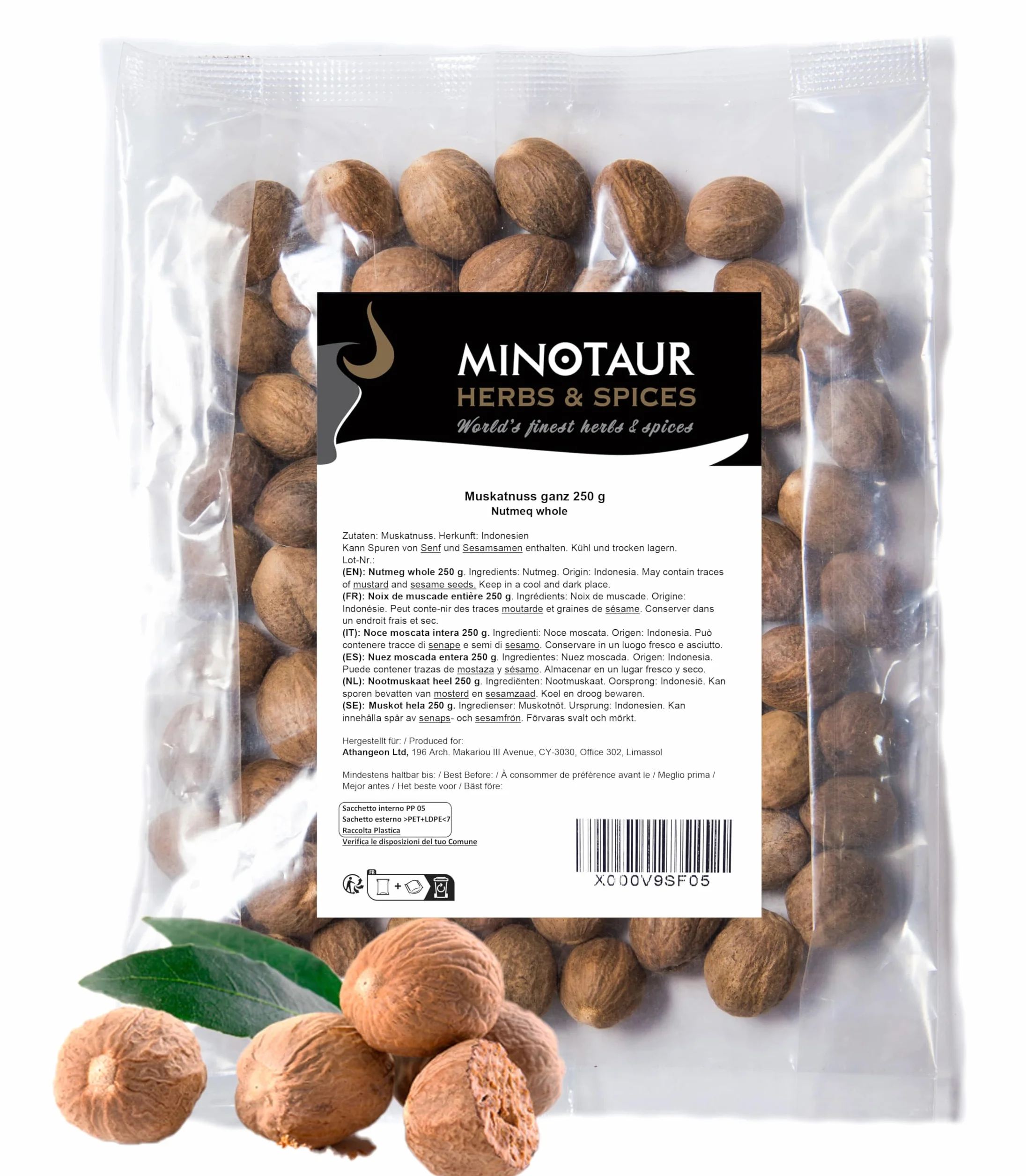 Minotaur Spices | Noix de muscade entière | 2 x 250 g (500 g) | environ 100-130 morceaux (selon la taille de la noix)