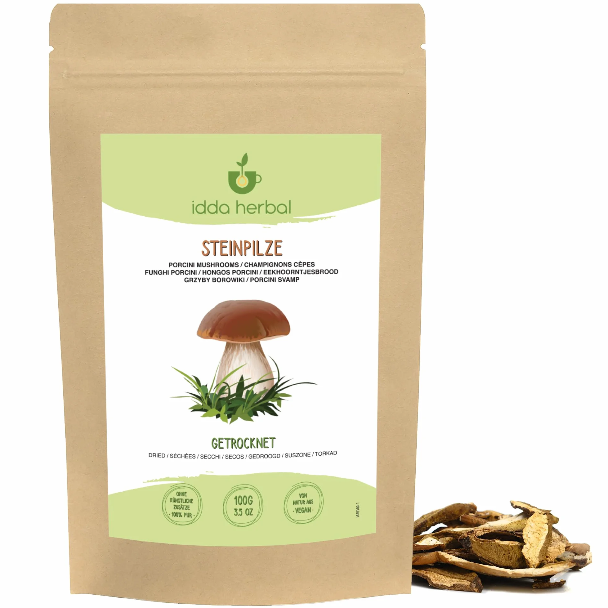 IDDA Herbal Cèpes Séchés 100g, Boletus Edilus, Champignons Porcini Entiers Séchés pour la Cuisine