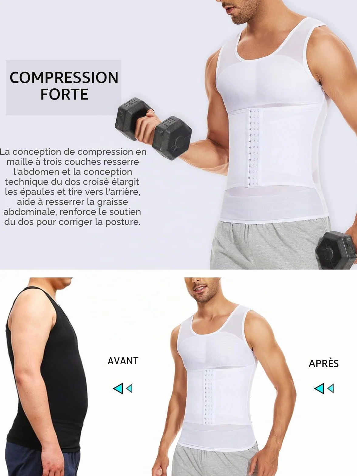 SLIMBELLE Débardeur de Compression Homme Gaine Ventre Plat T Shirt Gainant Minceur Body Shaper