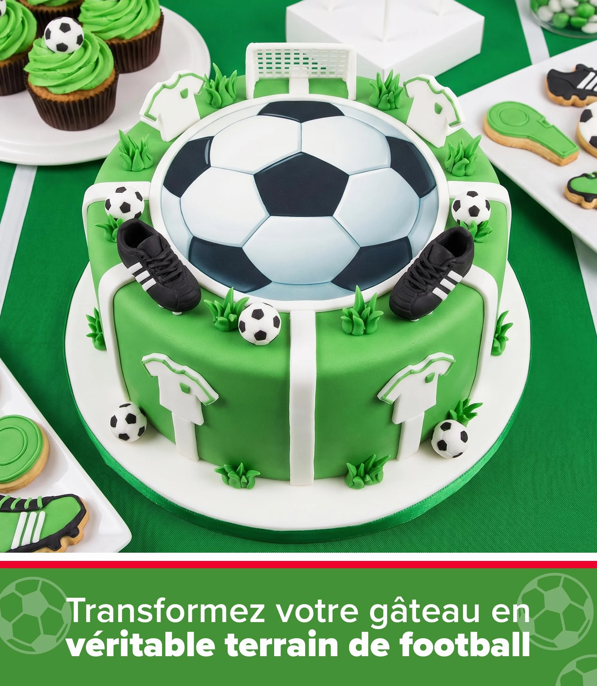 dekora - Décoration pour Gâteau d'Anniversaire d'Enfants - Disque Comestible Sans Sucre Ballon de Football | Diamètre 15,5 cm