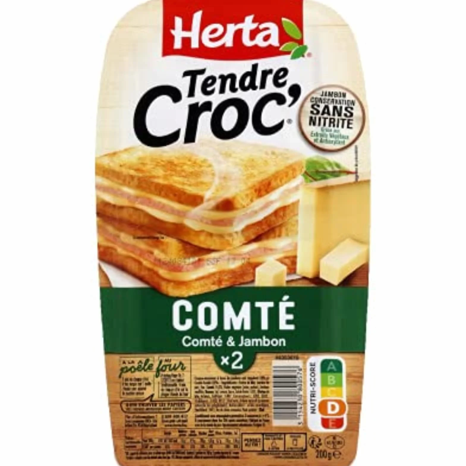 Herta Tendre croc jambon et comté - La barquette de 2, 200g