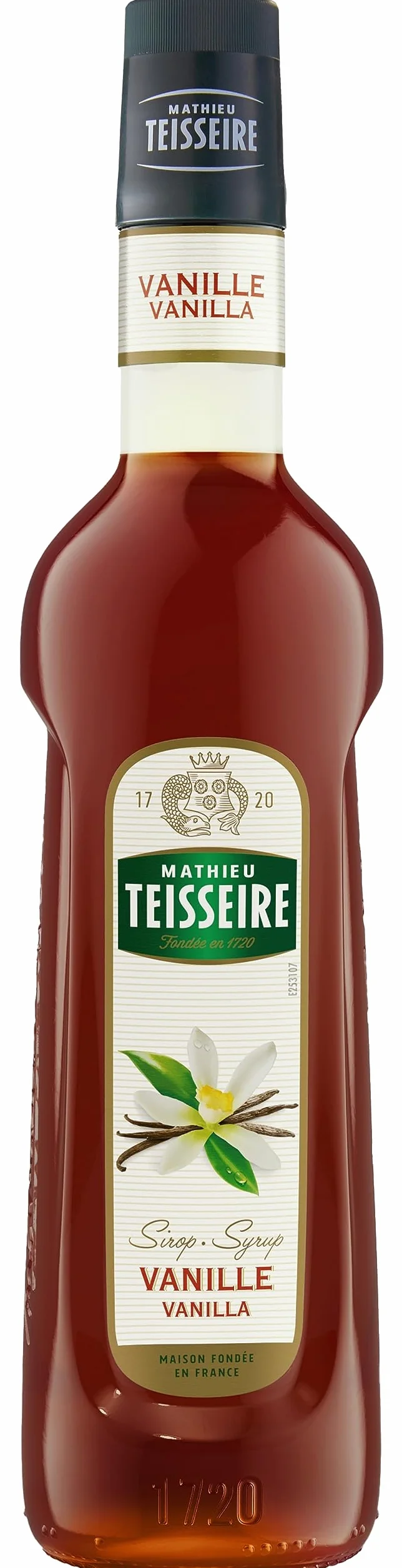 Sirop de Vanille Mathieu Teisseire, pour boissons, cafés, chocolats, milk-shakes, cocktails avec ou sans alcool, thés, bouteille de 70cl