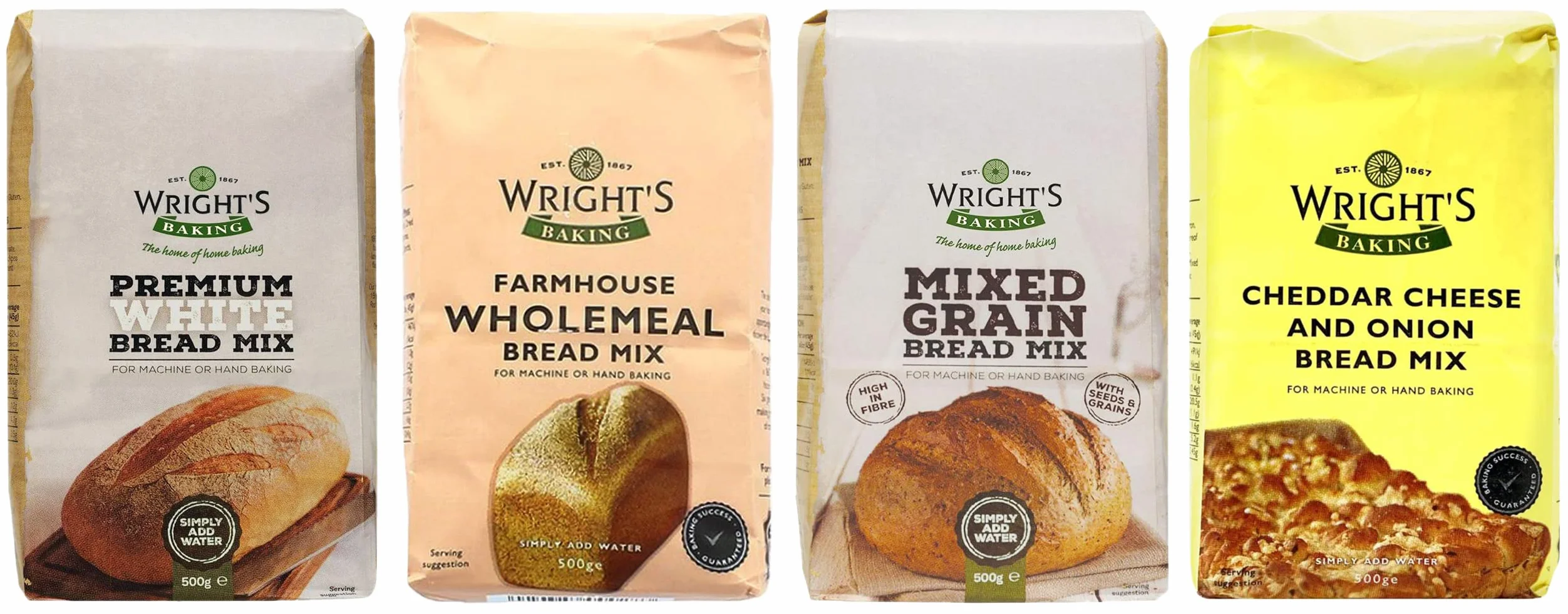 Wright's Baking Mélange de pain blanc de qualité supérieure - Mélange de céréales, fromage cheddar et oignon - 500 g