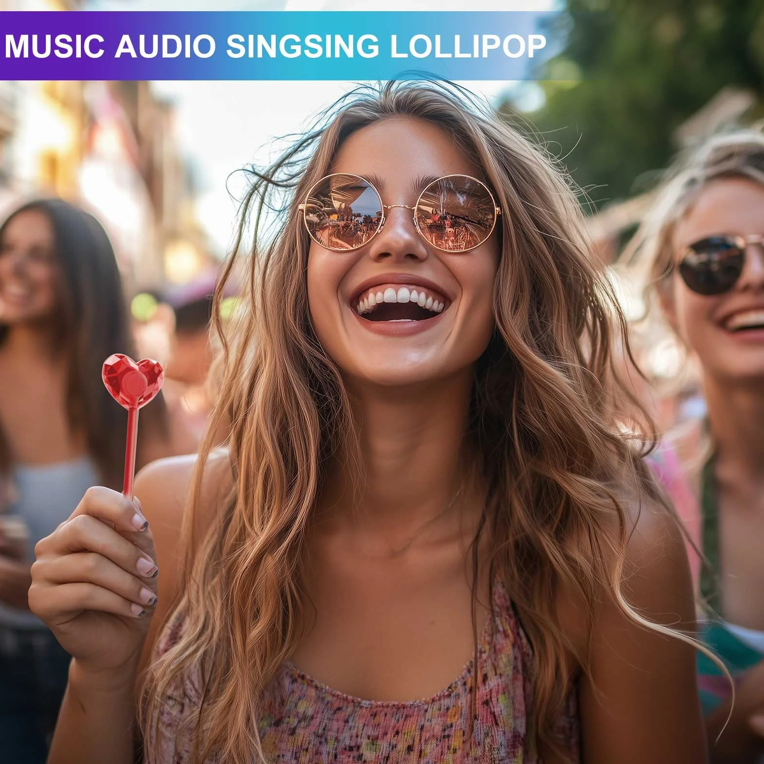AMOS Musicales Sucette Bonbon Lollipop, 1x Strawberry Fraise Audio Sucettes, Noël Christmas Fête Sucettes Gift, Bonbon Sans Sucre Individuel Emballés Candy Parfait Pour Fête